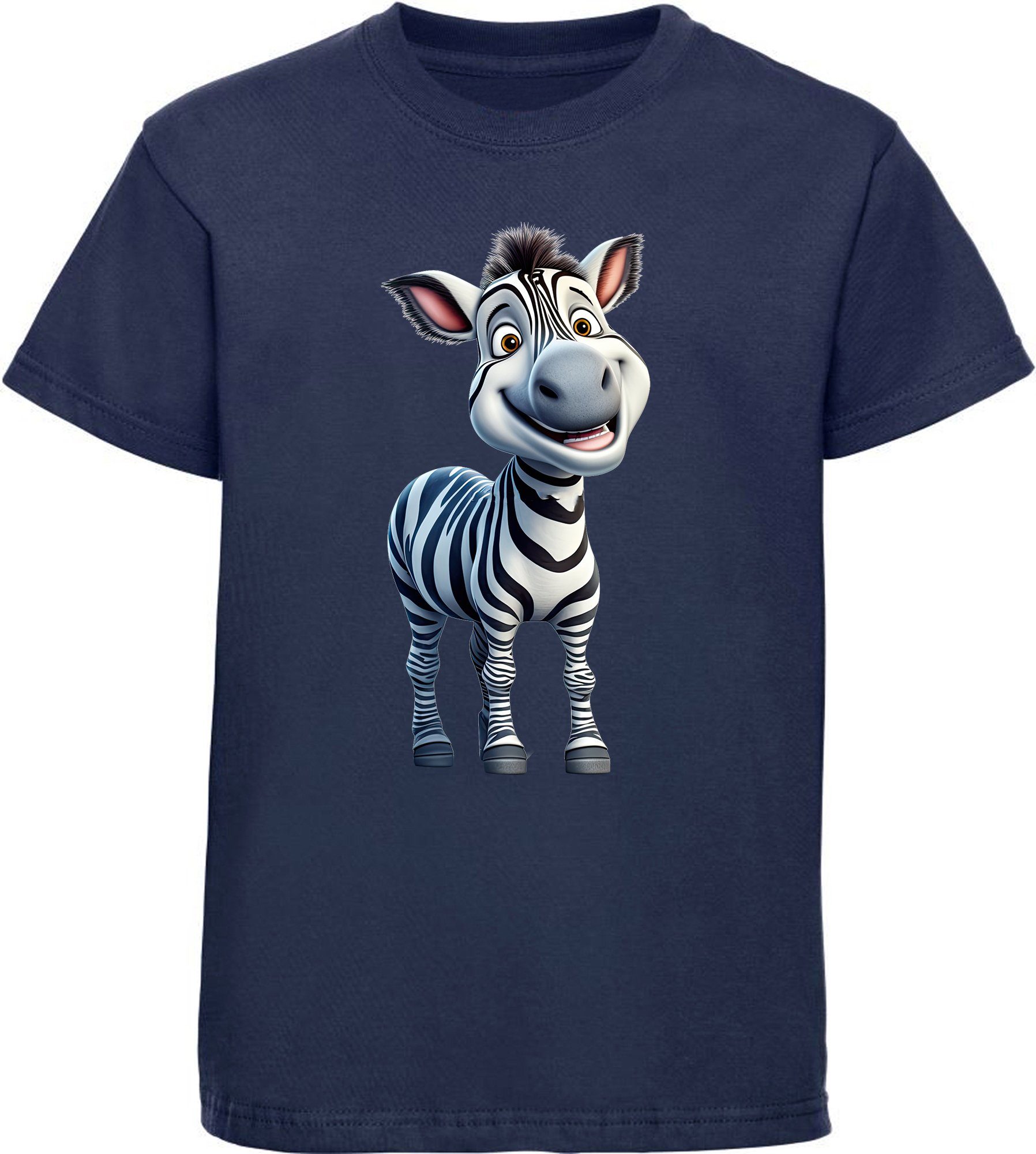 MyDesign24 T-Shirt Kinder Wildtier Print Shirt bedruckt - Baby Zebra Baumwollshirt mit Aufdruck, i280 navy blau