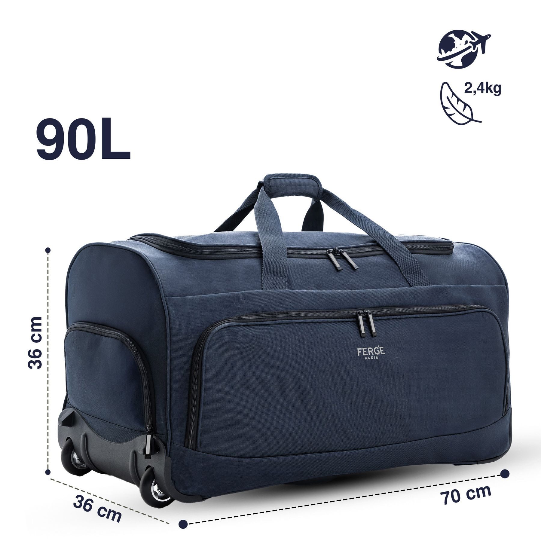 FERGÉ Reisetasche wasserabweisend Reisetasche mit Rollen groß Paris, Reisetasche mit Rollen und extra Schuhfach, Reisegepäck dunkelblau