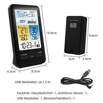 Dekorative Digitaluhr Wetterstation Thermometer Hygrometer Meter Drahtloser Wetterstation (Elektronischer Wecker Tischbarometer Wettervorhersage)
