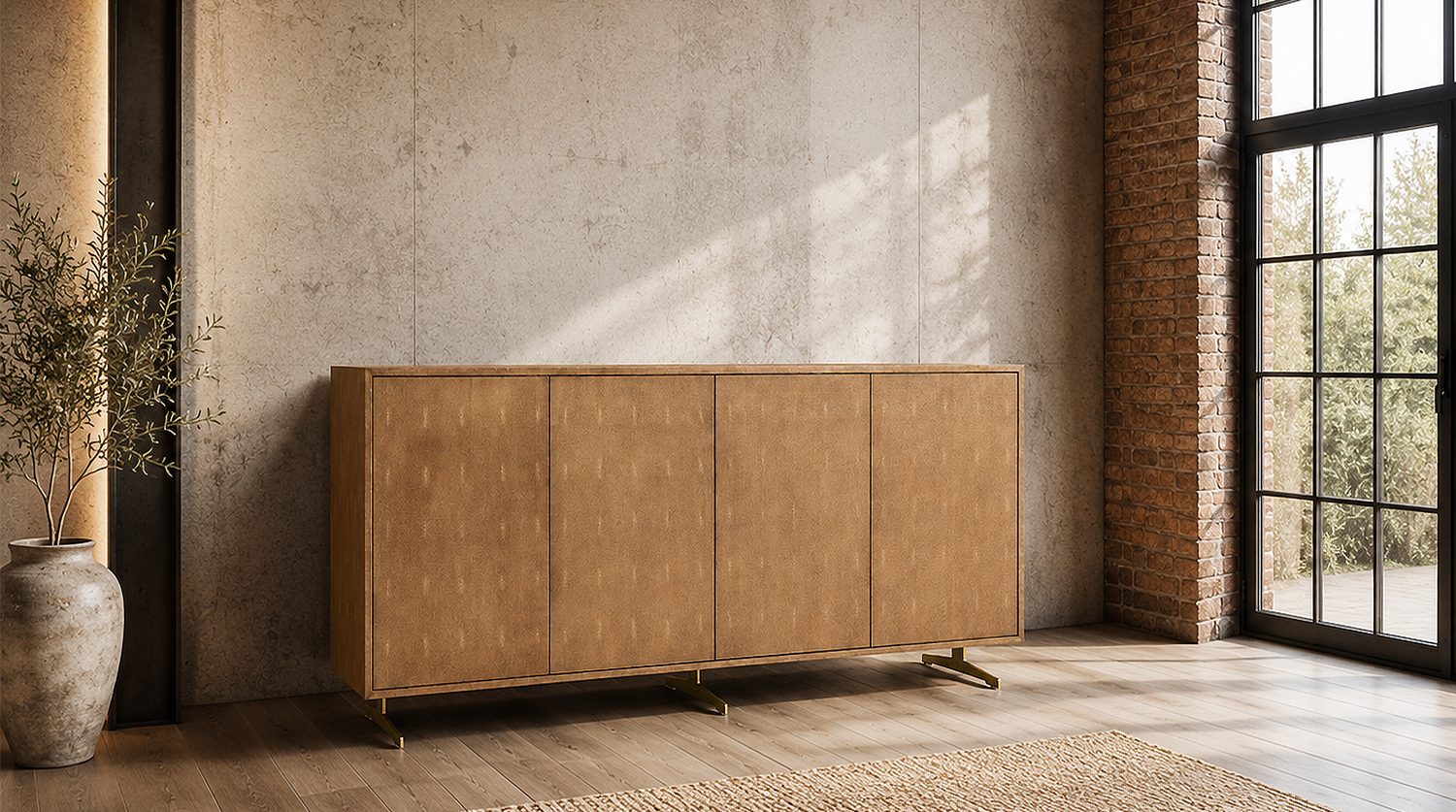 KAWOLA Buffet GALA 4 Türen Kunstleder goldfarben 180/85/20 cm (B/H/T)