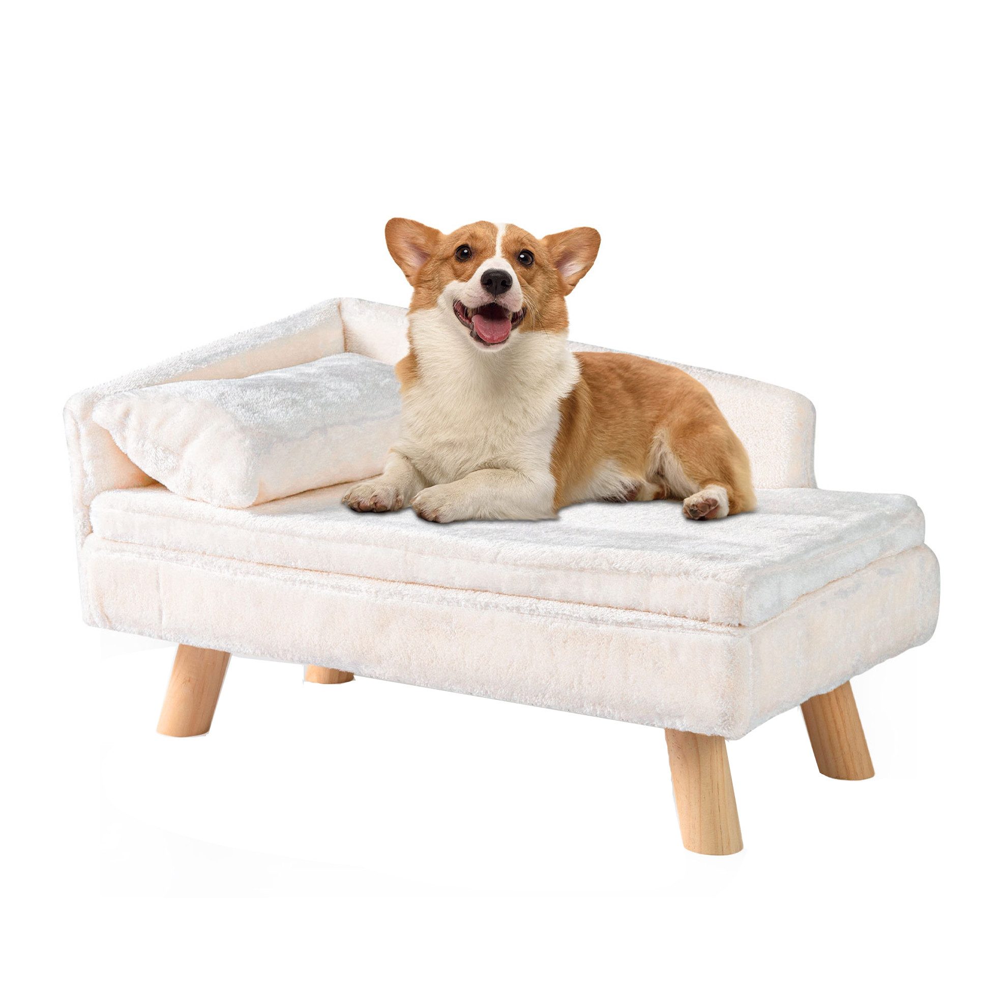 KOMFOTTEU Tiersofa, Hundebett mit Rückenlehne, abnehmbarem Kissen & Holzbei günstig online kaufen