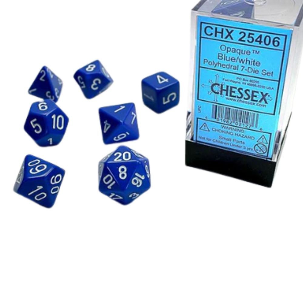 Spiel Chessex Polyhedral 7 Die Würfel-Set Opaque Blau/Weiß