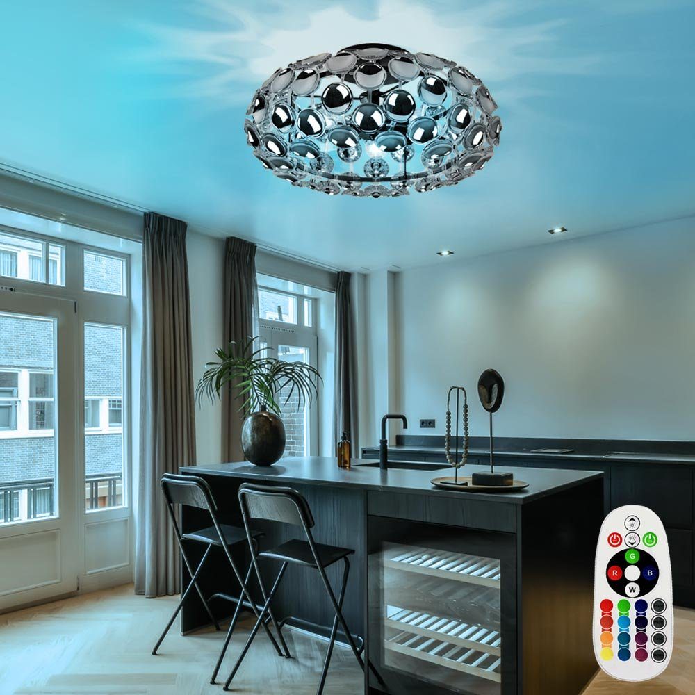 etc-shop LED Deckenleuchte Deckenleuchte, LED-Leuchtmittel fest Farbwechsel, Chrom Warmweiß, Kugellampe Wohnzimmer verbaut, Innen