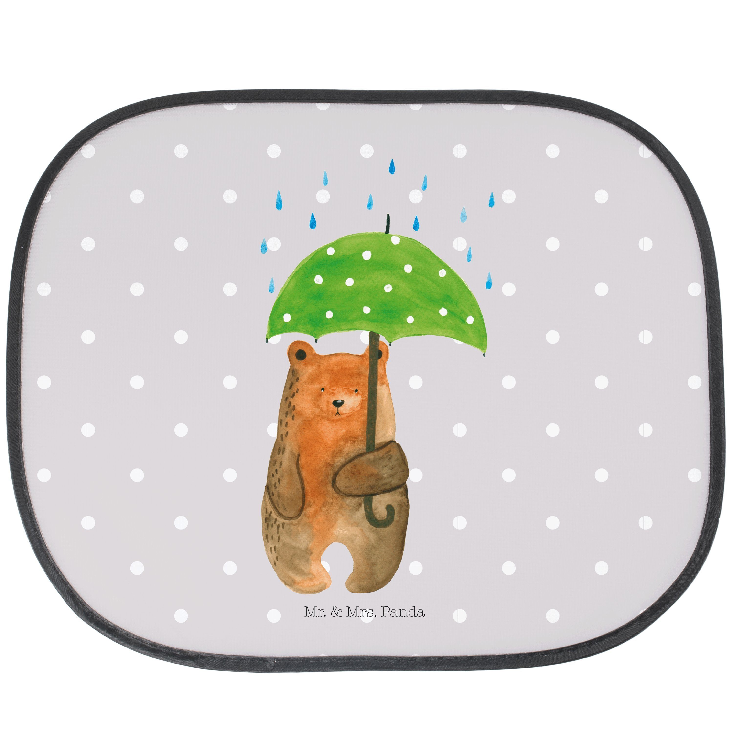 Sonnenschutz Bär mit Regenschirm - Grau Pastell - Geschenk, Sonnenschutzfolie, Par, Mr. & Mrs. Panda, Seidenmatt