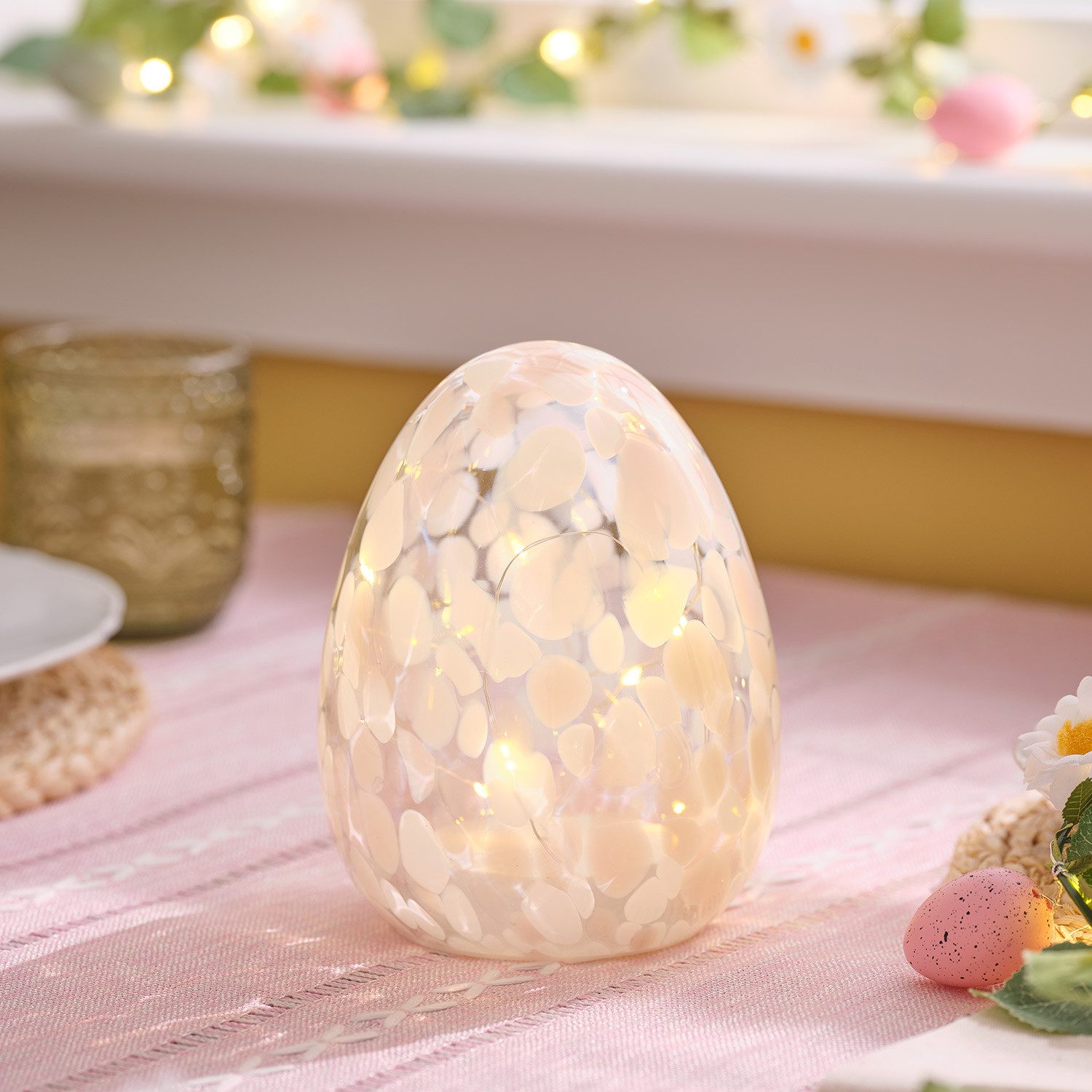 Lights4fun Osterei LED-Osterei aus Konfetti-Glas batteriebetrieben pastellrosa