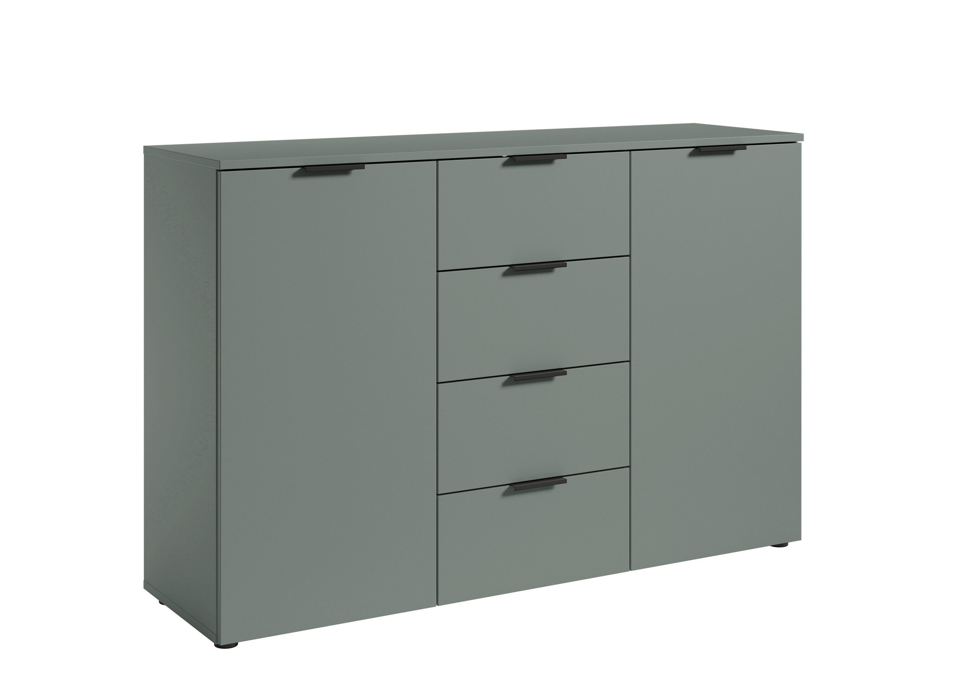 PREISBRECHER Sideboard Linz, 2 Türen, 4 Schübe, in Salbei - 135x90x40cm (BxHxT)