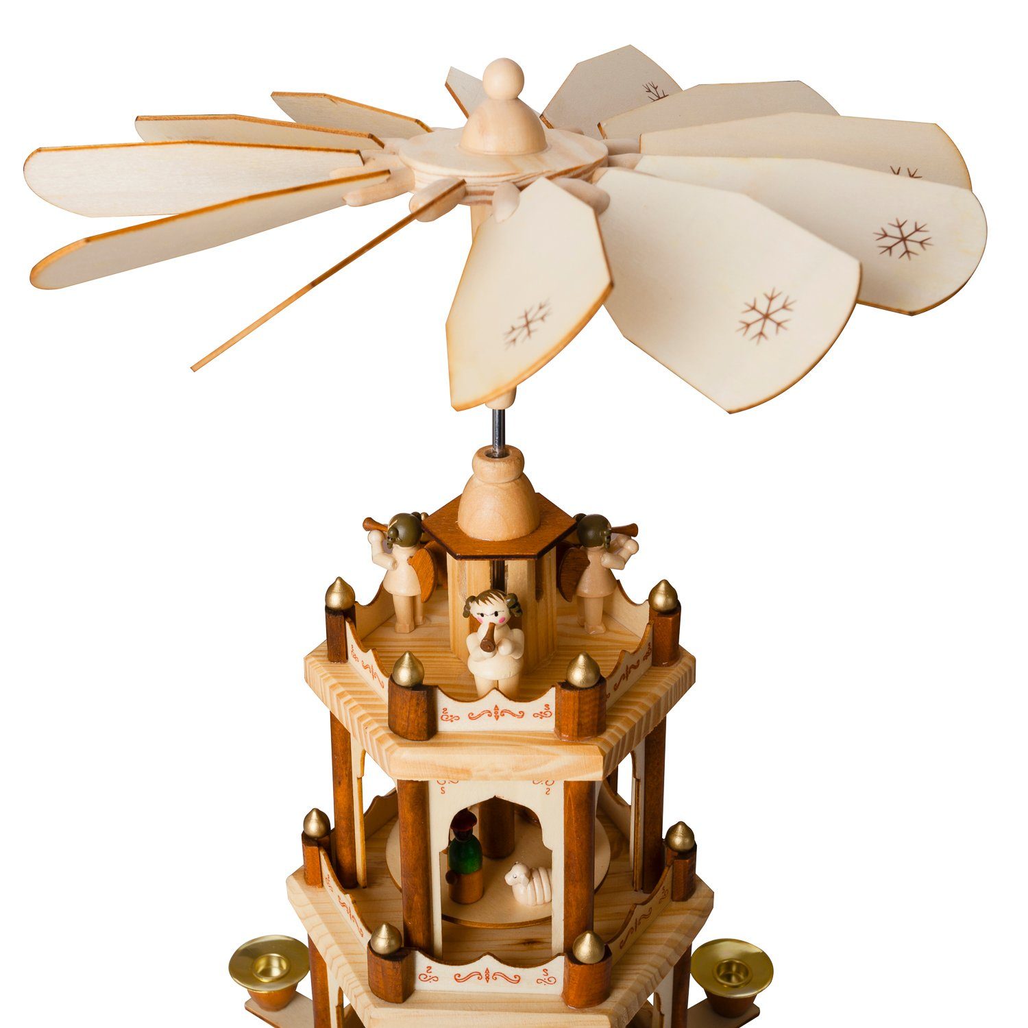 BRUBAKER Weihnachtspyramide Naturfarbene Holzpyramide mit 3 Etagen, Holz Tischpyramide 45 cm hoch handbemalte Figuren, Weihnachtsdeko