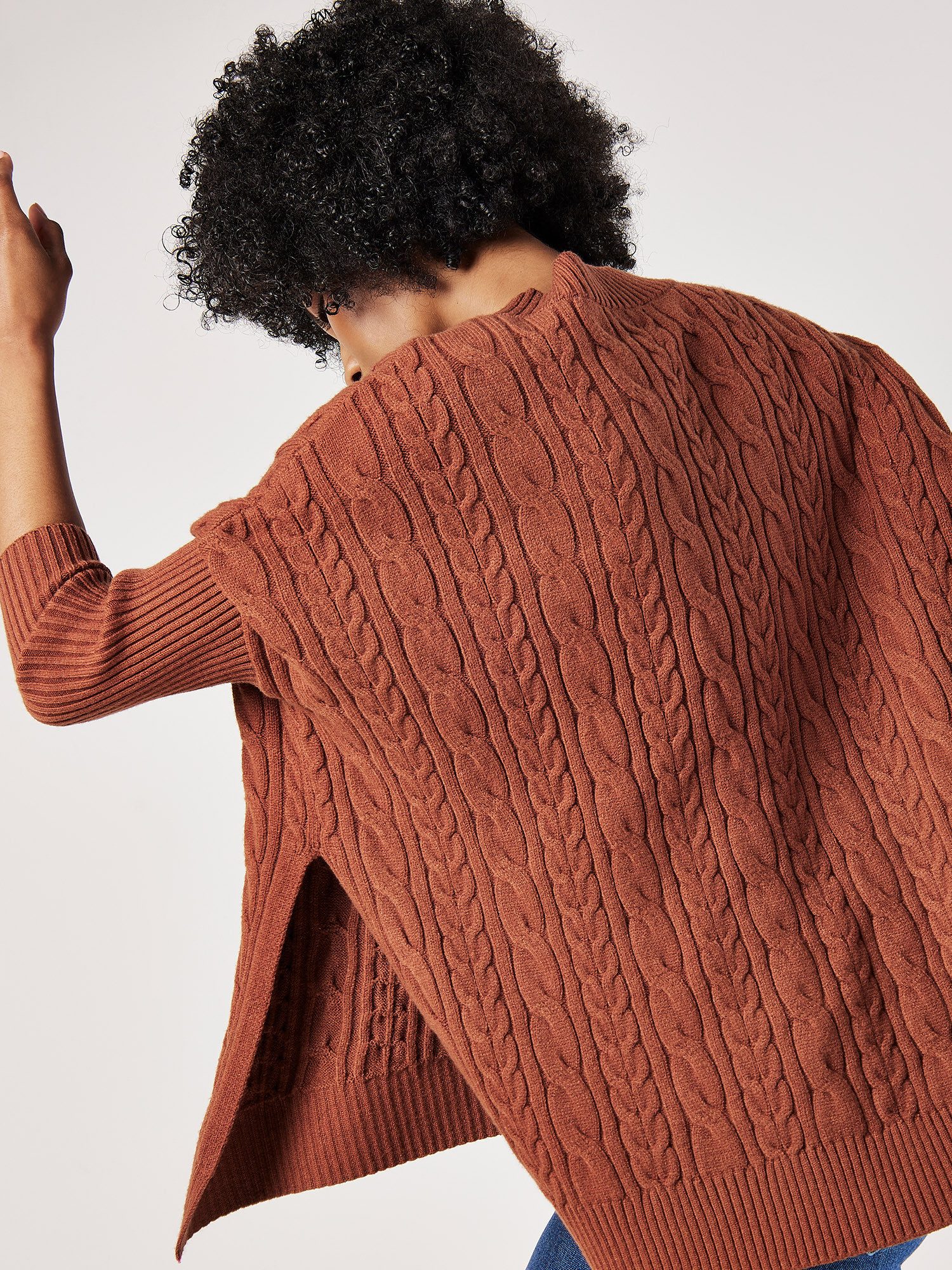 Apricot Rundhalspullover Oversized Pullover mit Zopfmuster