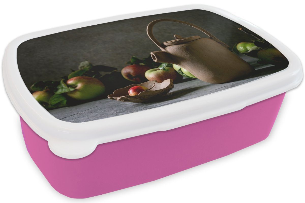 MuchoWow Lunchbox Brotdose Tee Erwachsene, Snackbox, (2-tlg), Teekanne für Kunststoff, Brotbox - Mädchen, - Kinder, rosa Stilleben, Kunststoff