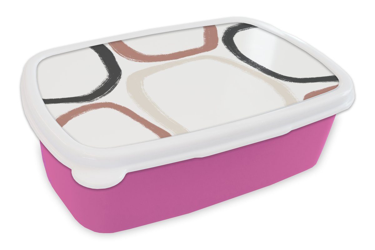 MuchoWow Lunchbox Minimalismus - Geometrische Formen - Pastell - Muster, Kunststoff, (2-tlg), Brotbox für Erwachsene, Brotdose Kinder, Snackbox, Mädchen, Kunststoff rosa