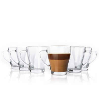 BigDean Cappuccinotasse 6 Stück Cappuccino Tassen mit Henkel 360 ml spülmaschinenfest, Glas