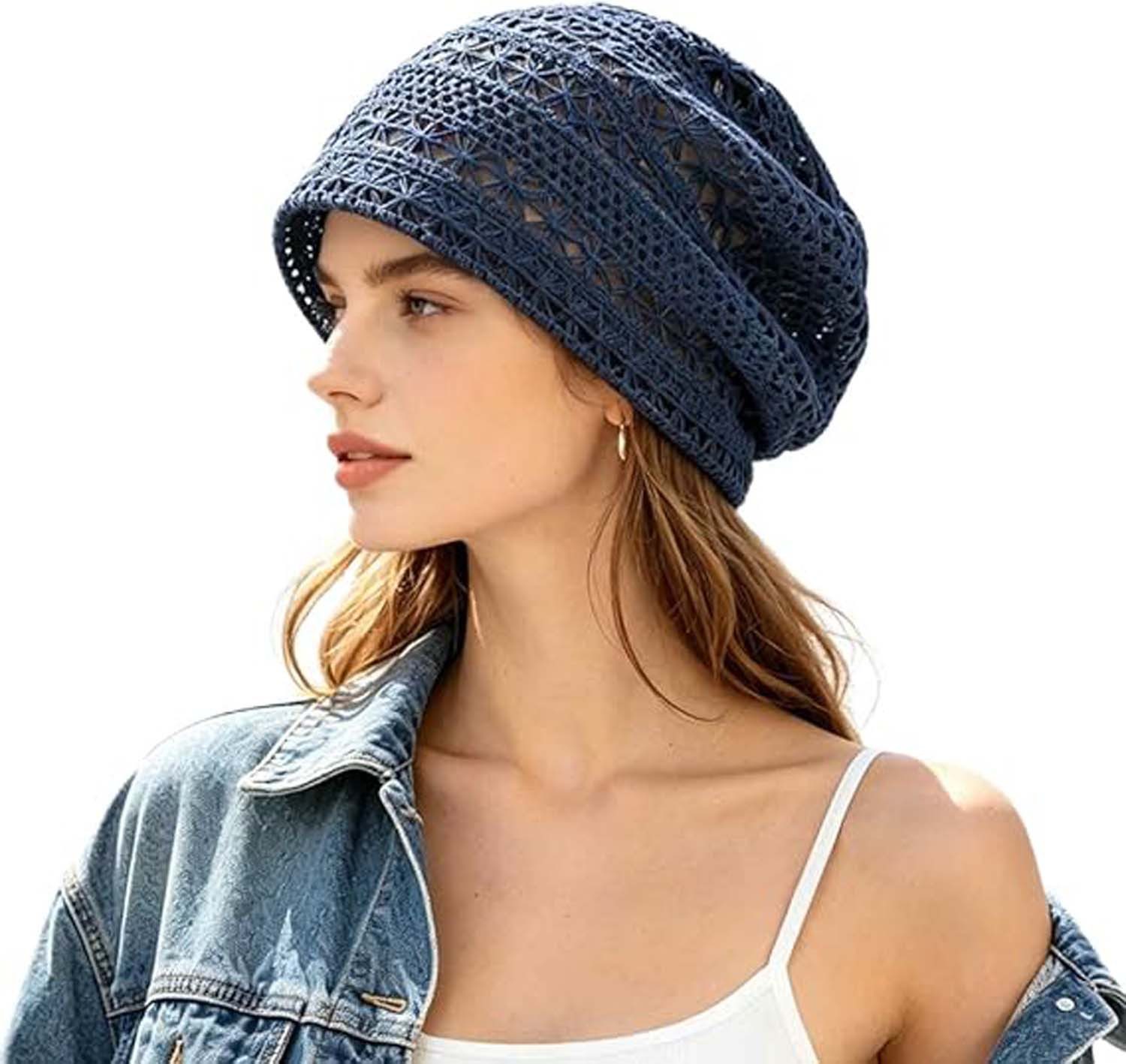 nsihing Beanie Glitzernde Spitzenmütze für Damen, leichte, atmungsaktive Strickmütze