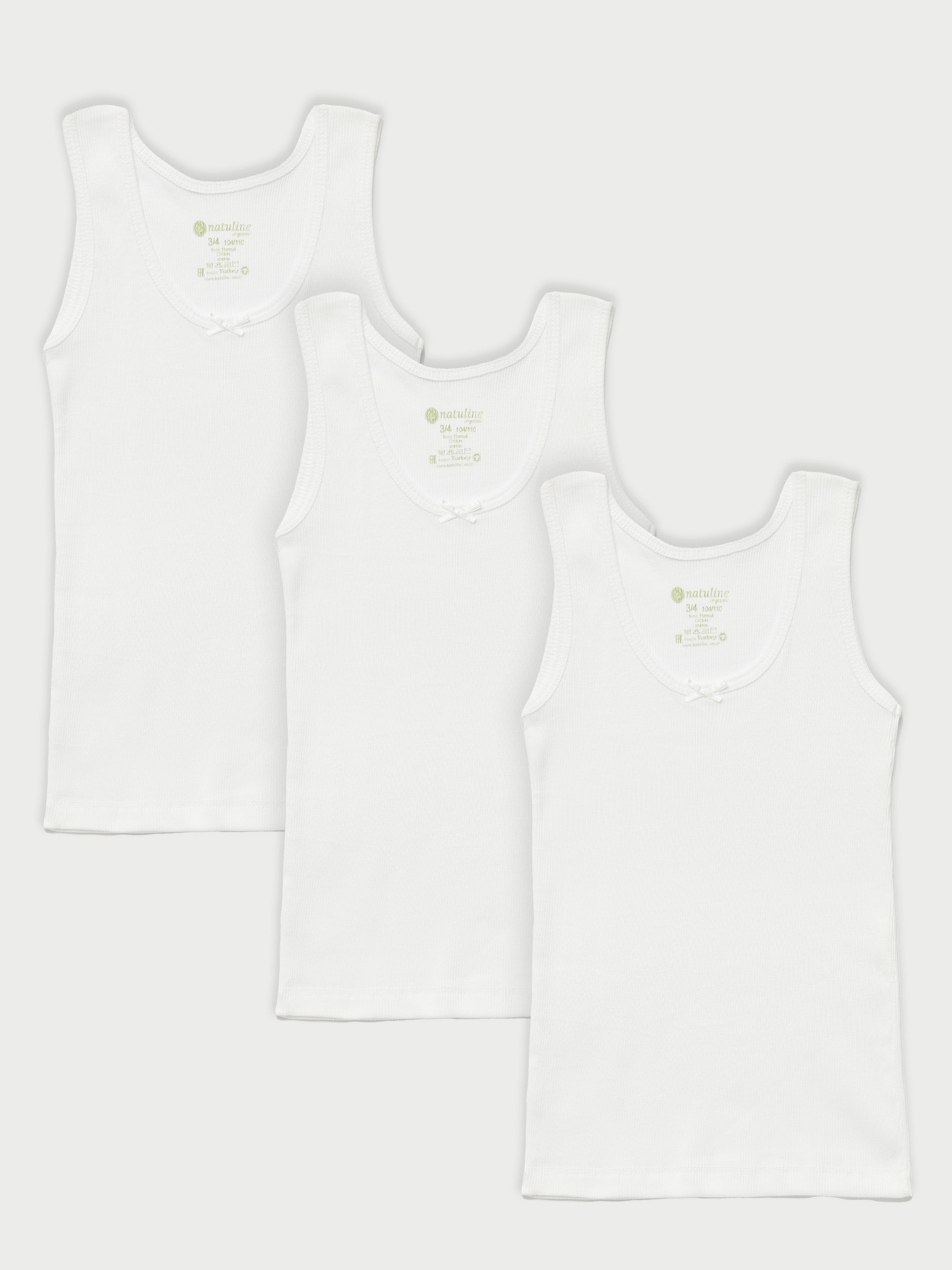 natuline Unterhemd 3er-Pack für Kinder Mädchen Weiß Ripp 100% Baumwolle (Set, 3-St., 3er-Pack) Achselshirt aus reiner Baumwolle mit gerippter Textilstruktur – Bild 4 von 4