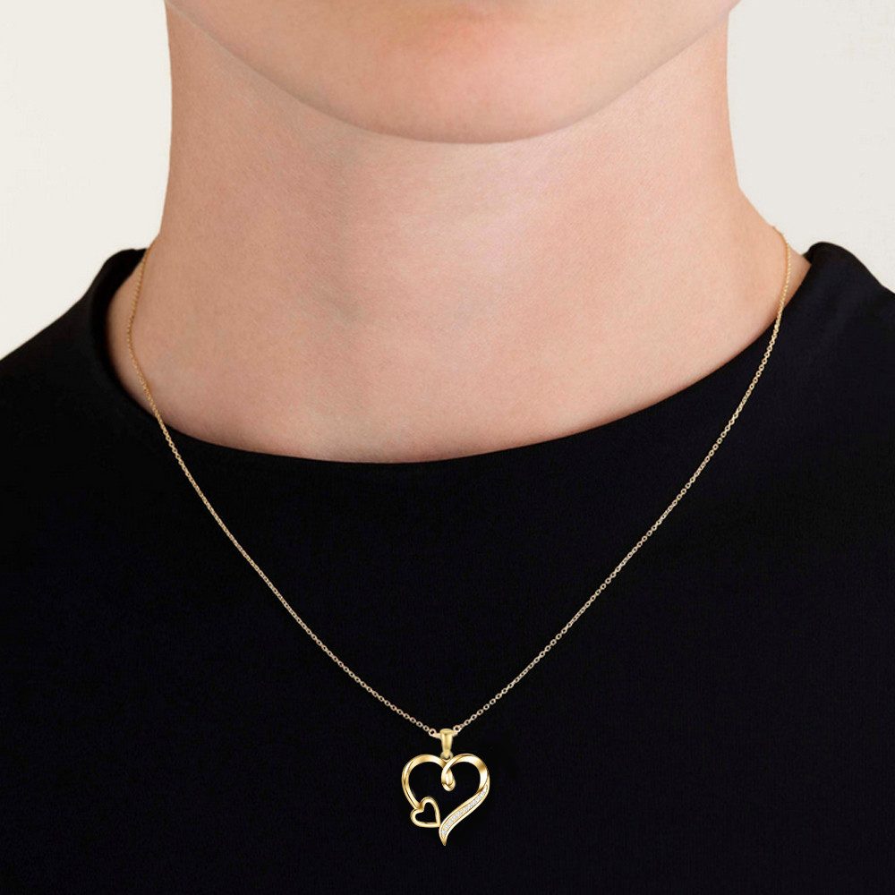 Limana Herzkette Halskette Damen Silber 925 Gold vergoldet mit Herz-Anhänger Set (Geschenkset Damenkette Weihnachten Muttertag Set, Geschenke für Frauen Valentinstag Frau Freundin), Geburtstag Sie Hochzeitstag Herz Schmuck Liebesgeschenk Liebesbeweis