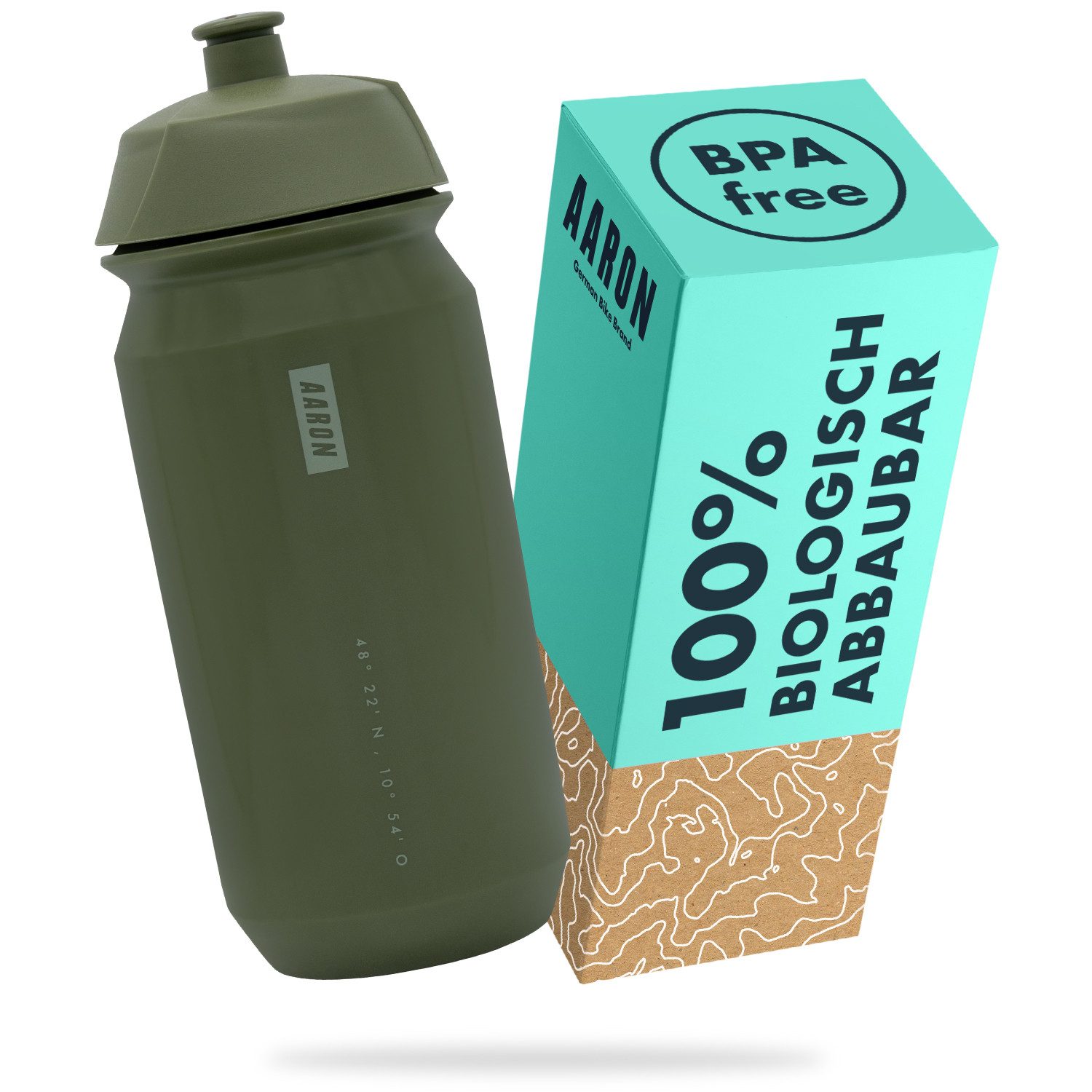 AARON Trinkflasche ECO 100% Biologisch Abbaubar BPA-frei Fahrrad Wasserflasche 500/750 ml