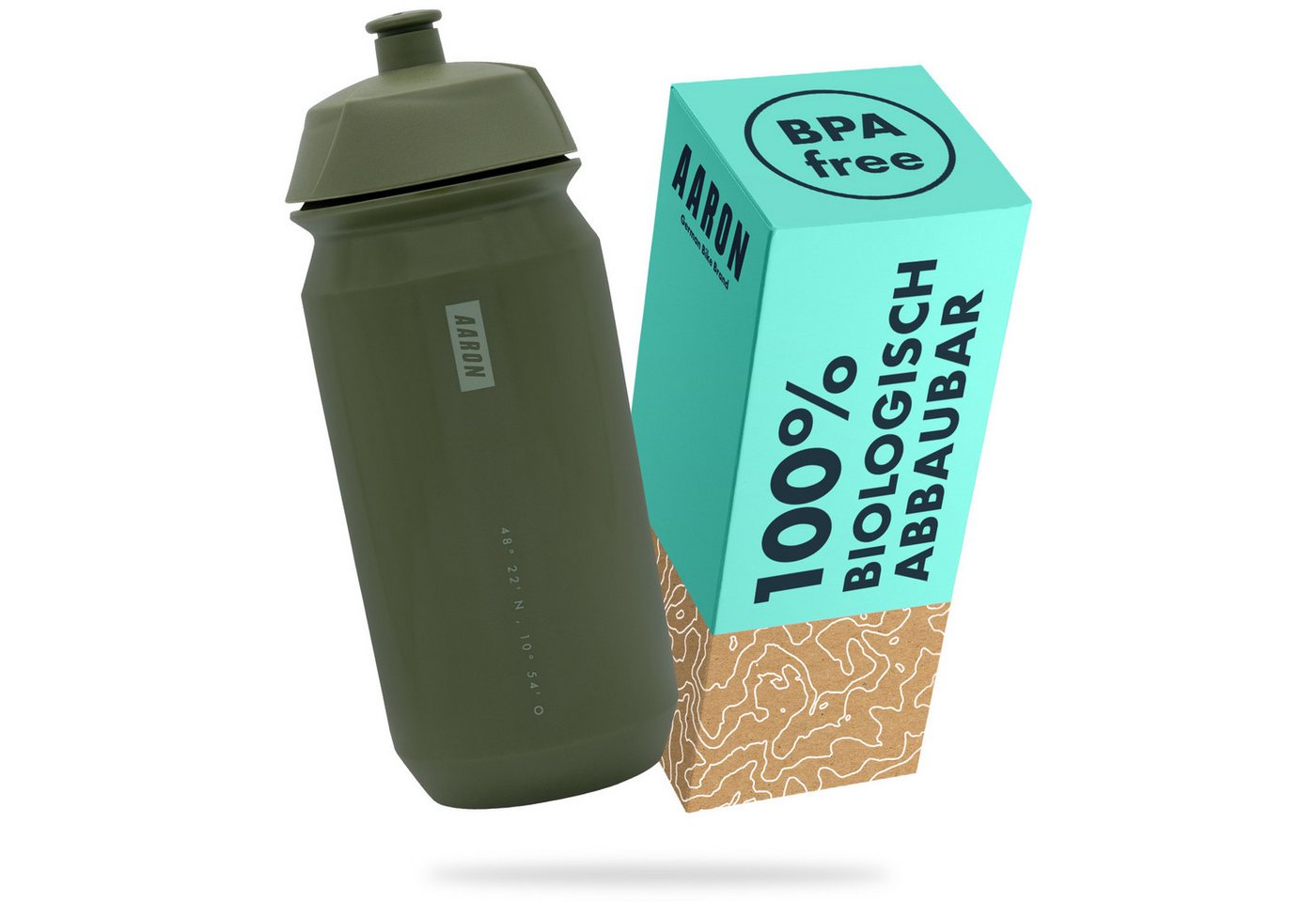 AARON Trinkflasche ECO 100% Biologisch Abbaubar BPA-frei Fahrrad Wasserflasche 500/750 ml