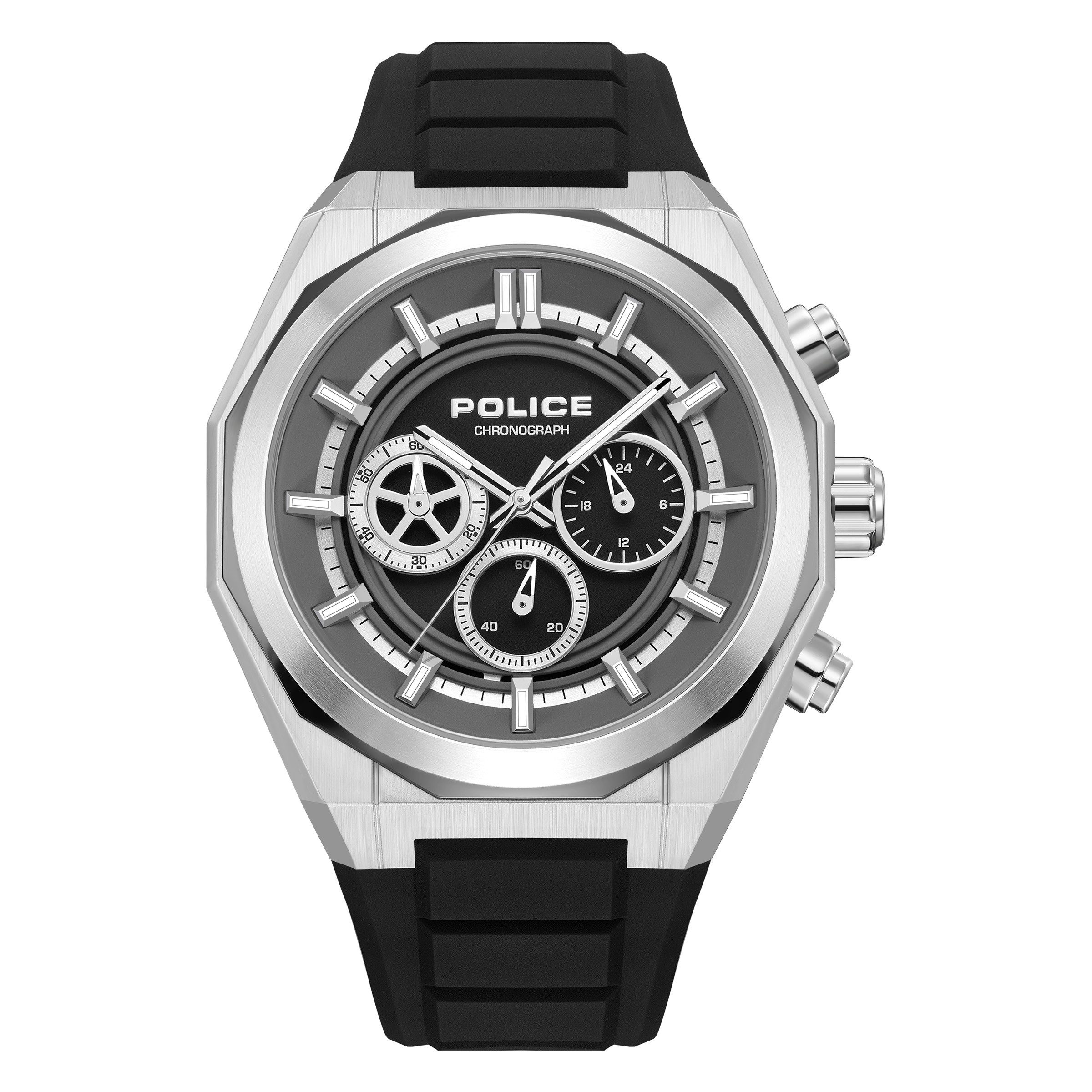 Police Chronograph Steward PEWGO0093702, Quarzuhr, Armbanduhr, Herrenuhr, Silikonarmband, analog, Stoppfunktion