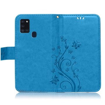 Numerva Handyhülle Bookstyle Flower Handytasche Schutzhülle für Samsung Galaxy A21s, Klapphülle Flip Cover mit Blumenmuster