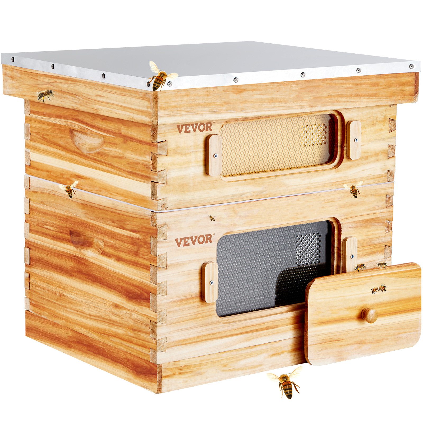 VEVOR Bienenbeute 20 Rahmen Bienenbeute Zander, mit Bienenwachs beschichtetes Zedernholz, Zedernholzmaterial 45,41 lbs