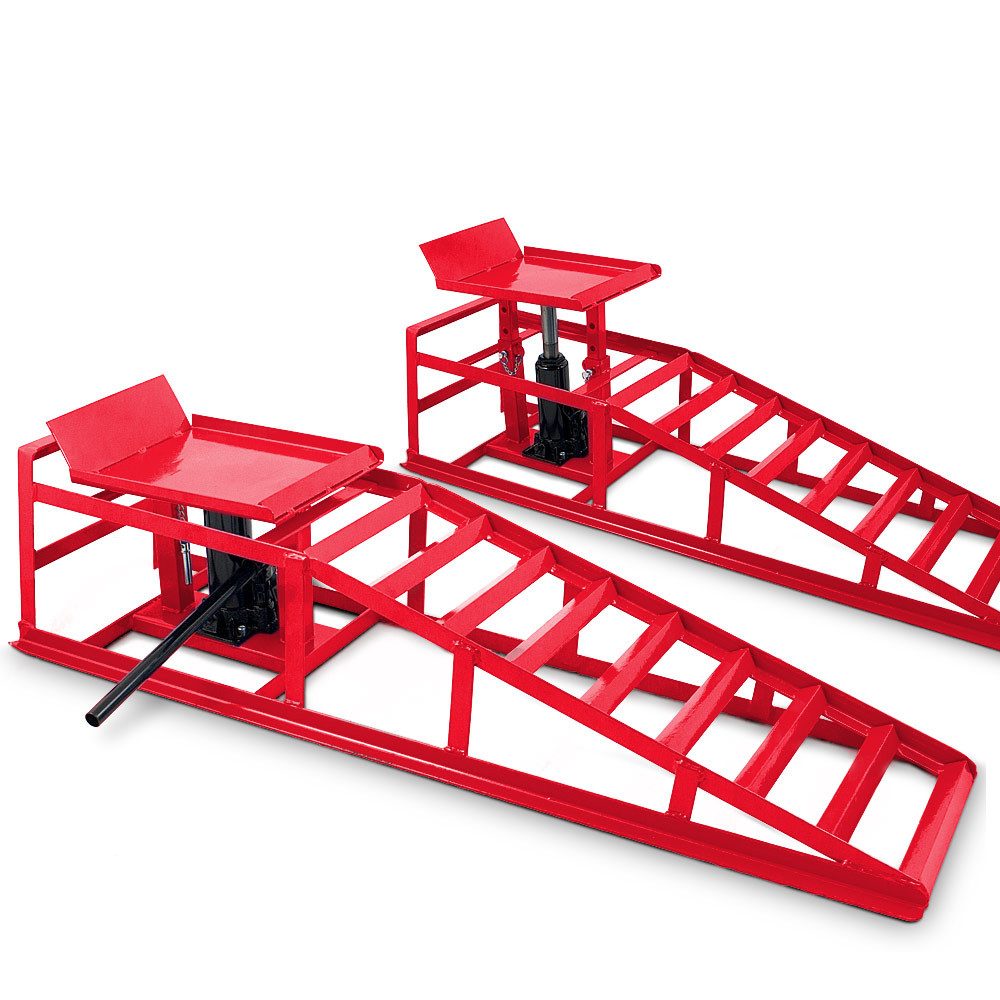 Bituxx Auffahrrampe 1 Paar Rot inkl. Wagenheber (2er Set, 2-St., MS-16786), mit hydraulischer Wagenheberfunktion