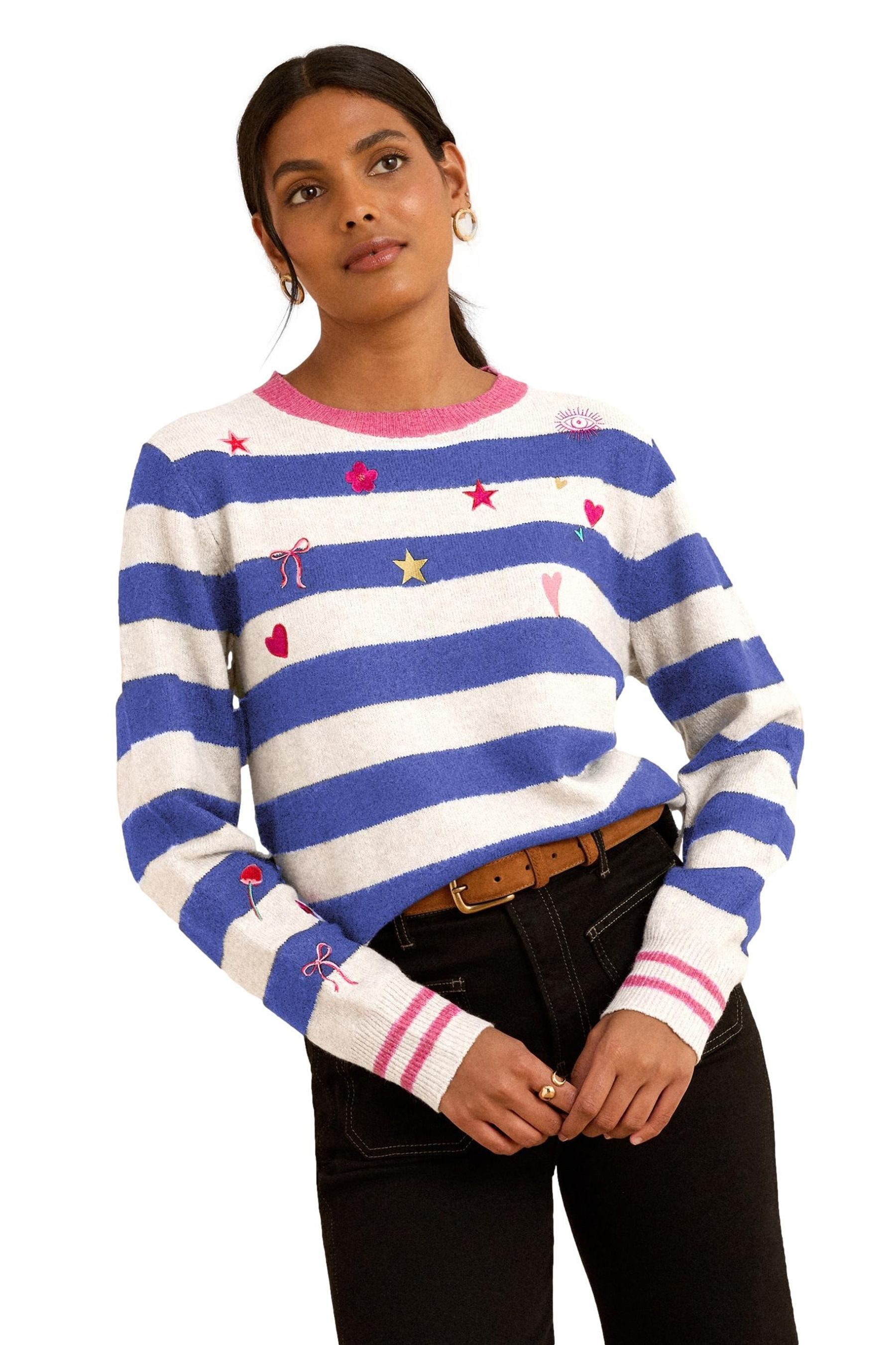 Streifenpullover Love & Roses Bestickter Pullover mit Streifen