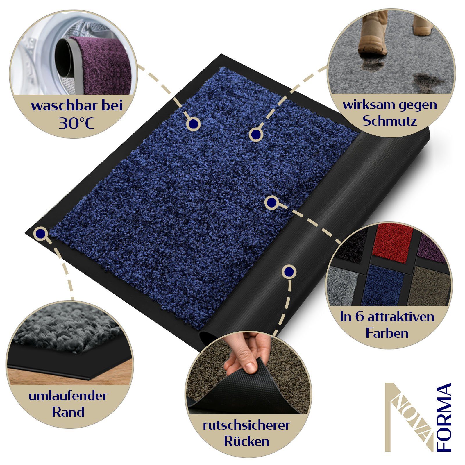Nova Forma Fußmatte GRACE, waschbare & leistungsstarke Fußmatte - erstklassige Reinigungswirkung
