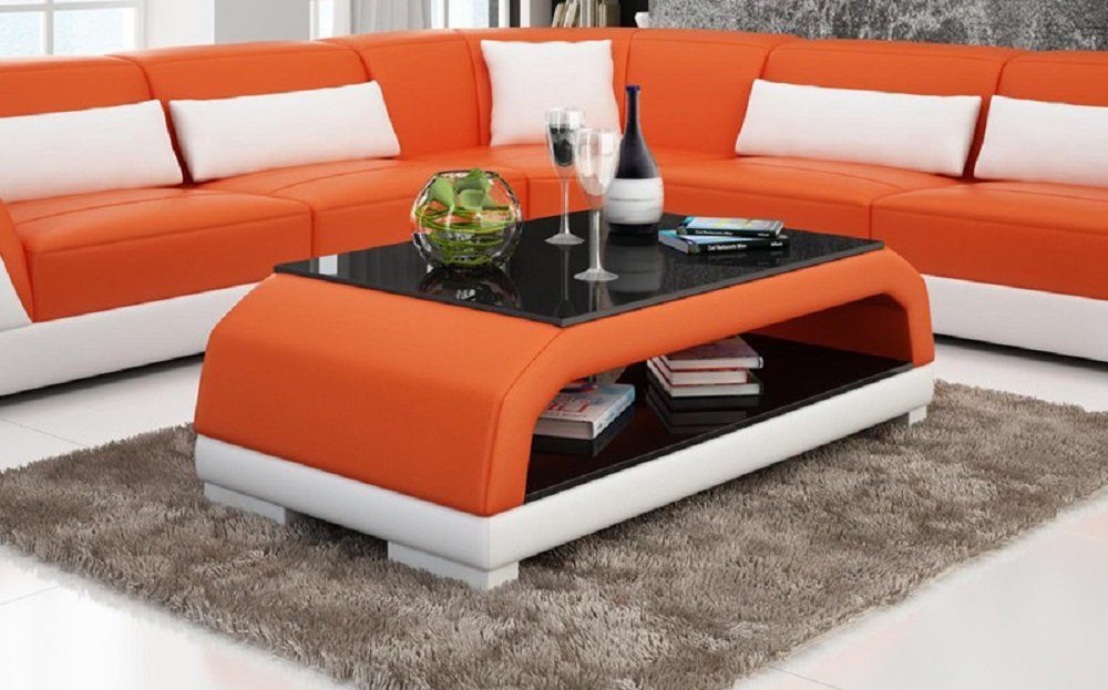Tische Leder JVmoebel Beistell Couchtisch Couchtisch Tisch Orange/Weiß Sofa Glastisch Couch Design