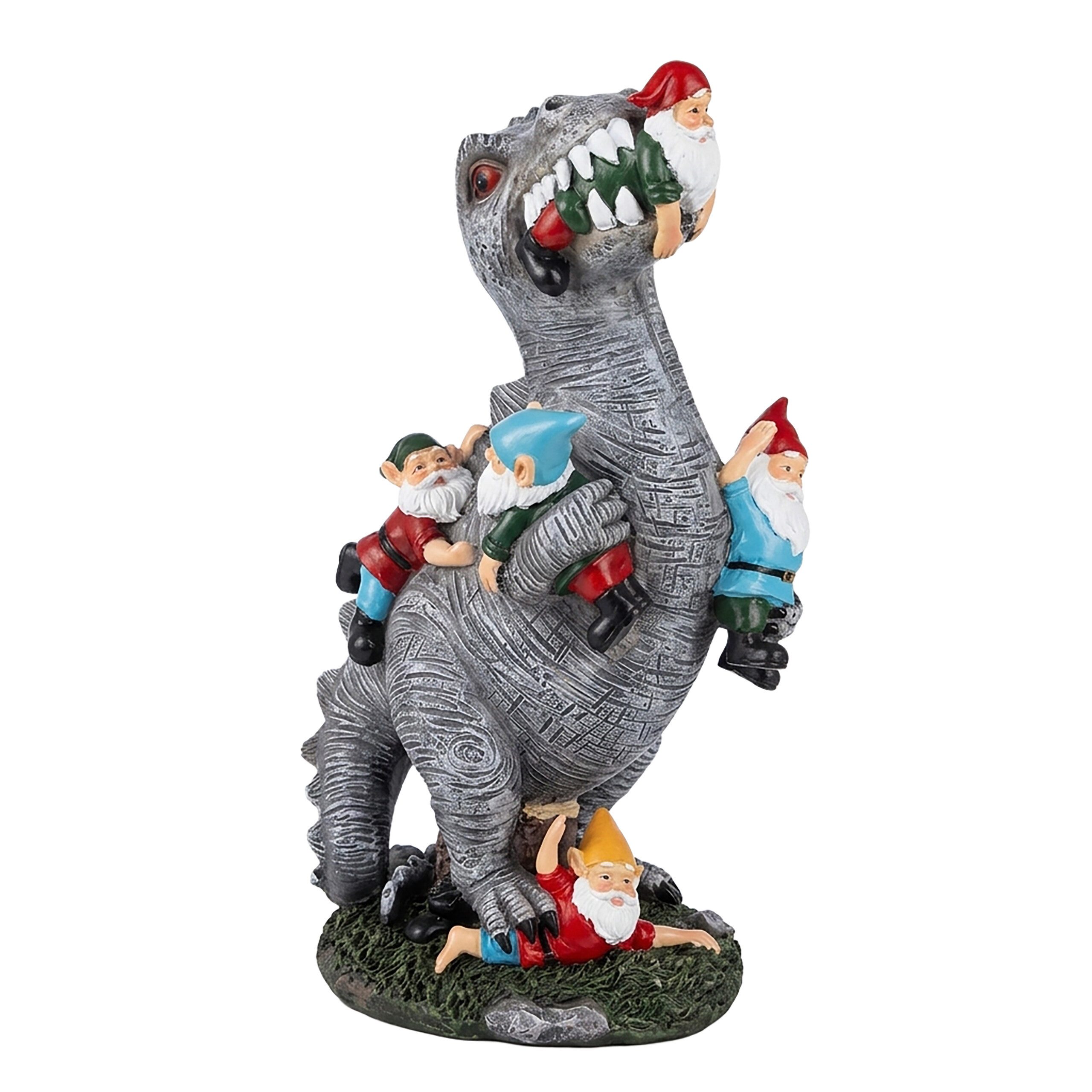 relaxdays Gartenfigur T-Rex frisst Gartenzwerge, L