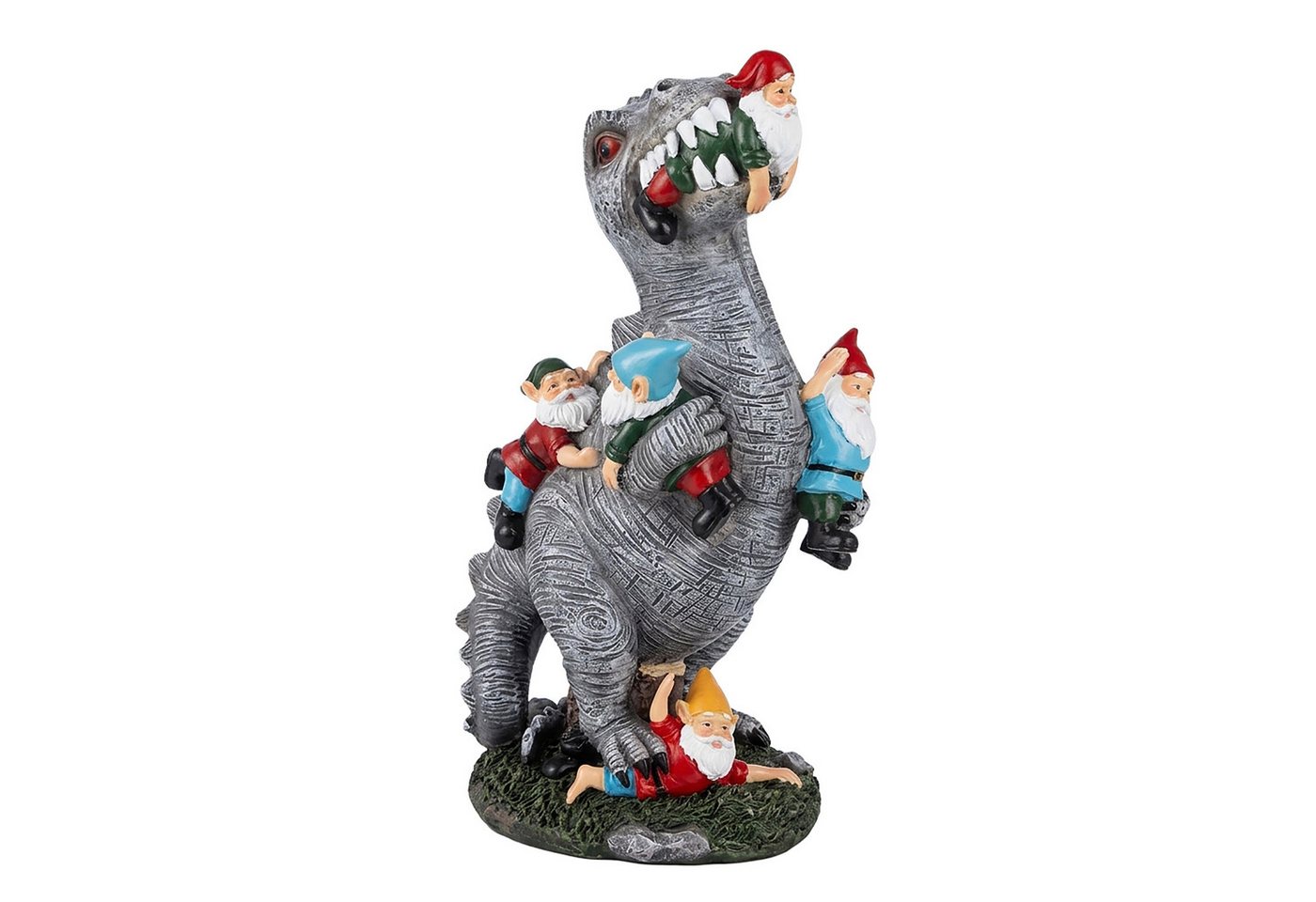 relaxdays Gartenfigur T-Rex frisst Gartenzwerge, (1 St), L