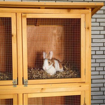 Melko Kleintierstall Kaninchenstall Hasenstall Freigehege mit 6 Boxen aus Holz in Braun Hasenkäfig Kleintierstall, Geeignet für Meerschweinchen, Chinchillas, Kaninchen und andere Kleintiere