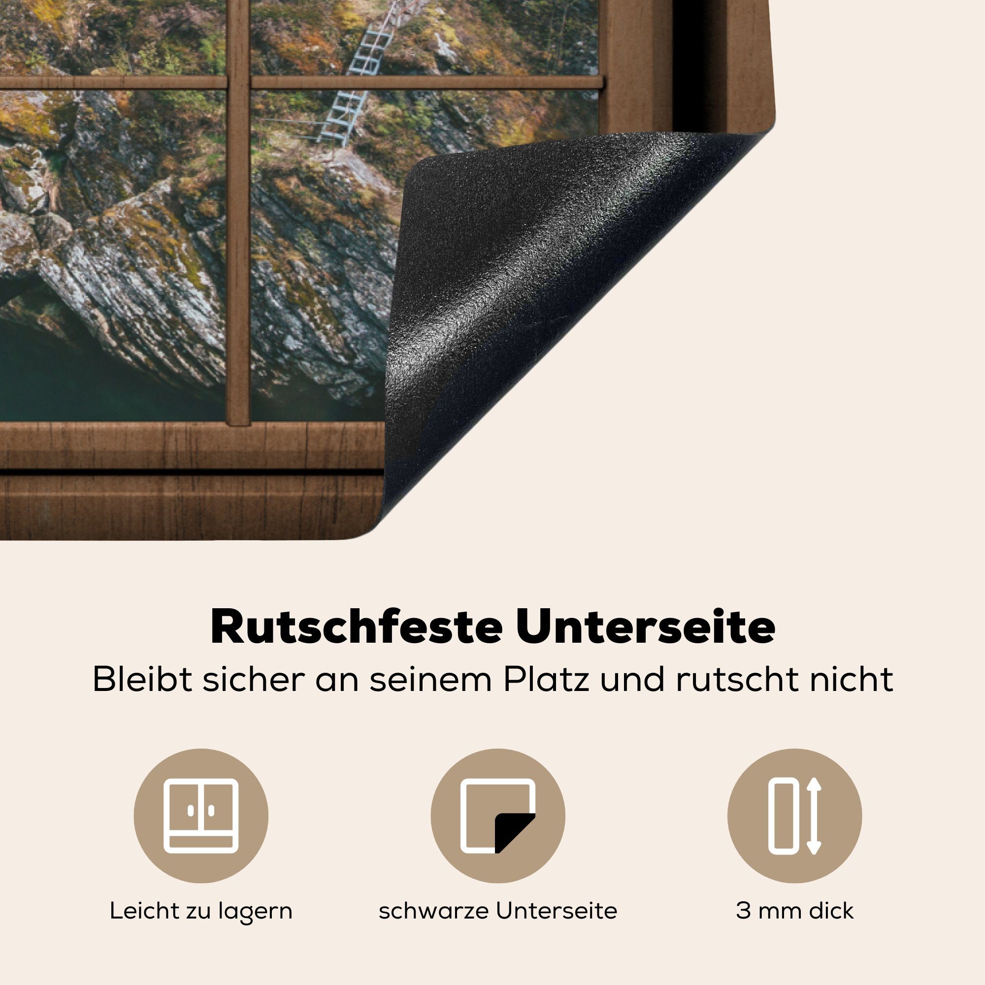 - Vinyl, 81x52 Induktionskochfeld (1 Aussicht Herdblende-/Abdeckplatte Ceranfeldabdeckung küche, cm, tlg), - die MuchoWow Berg Wasser, für Schutz