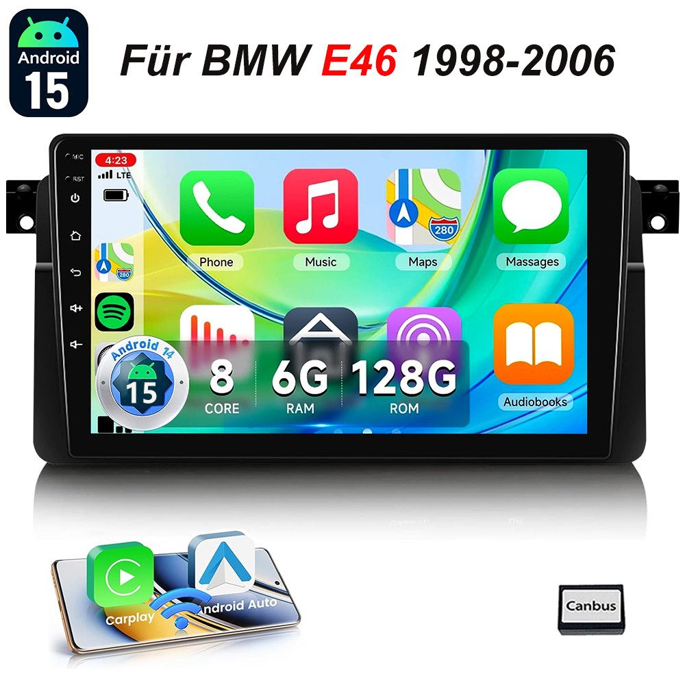 ESSGOO DAB+ 6G+128G 8 Core Android 15 Für BMW E46 1998-2006 Carplay Navigationsgerät (Carplay Android Auto Bluetooth EQ USB GPS Navi WIFI Touchscreen)
