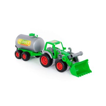 Polesie Spielzeug-Traktor Farmer Techn Traktor + Frontschaufel+Fassanhänger im Schaukarton