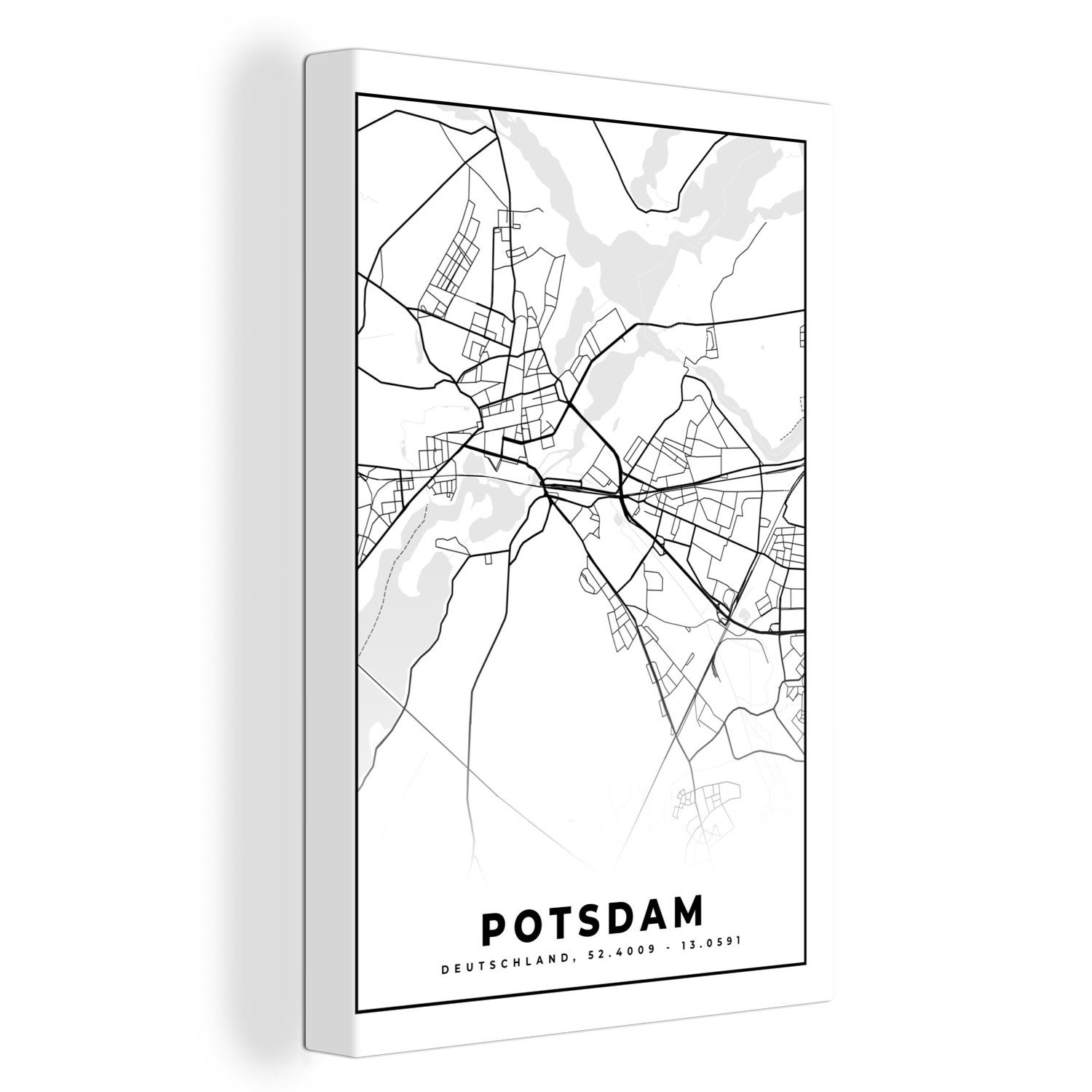 OneMillionCanvasses® Leinwandbild Karte - Potsdam - Stadtplan, (1 St), Leinwandbild fertig bespannt inkl. Zackenaufhänger, Gemälde, 20x30 cm
