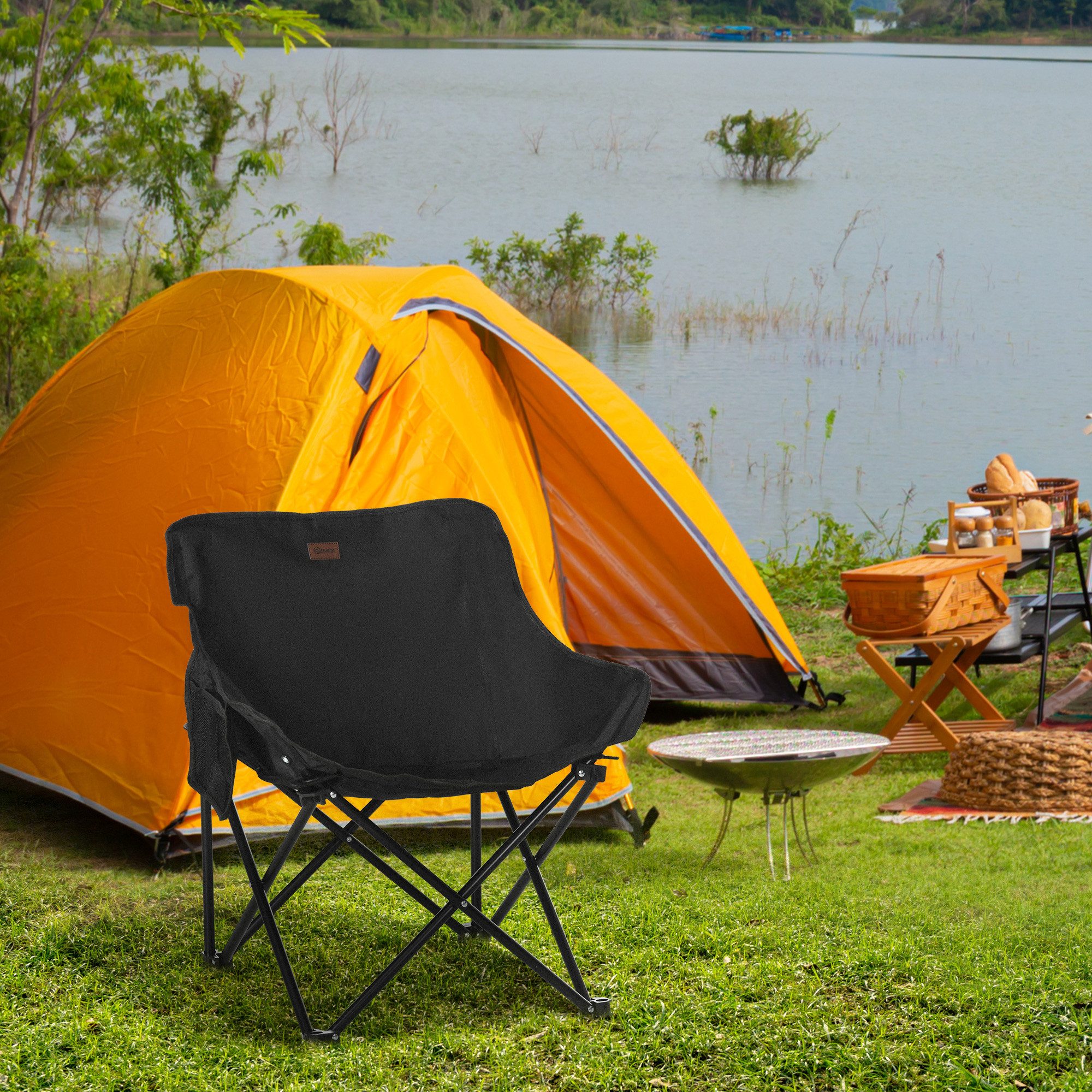 Outsunny Campingstuhl faltbarer Gartenstuhl mit Seitentasche, günstig online kaufen