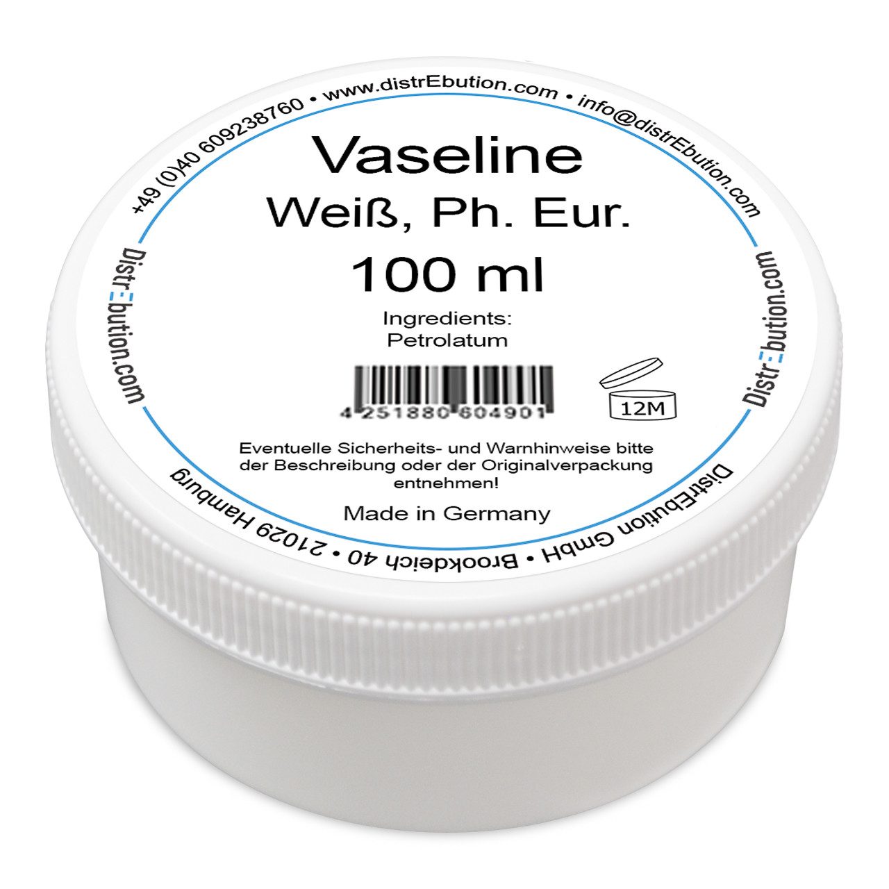 DistrEbution Bodylotion Vaseline Creme weiß, Parfümfrei Ph. Eur. Körperpflege, Petroleum Jelly, Vaselinum Album