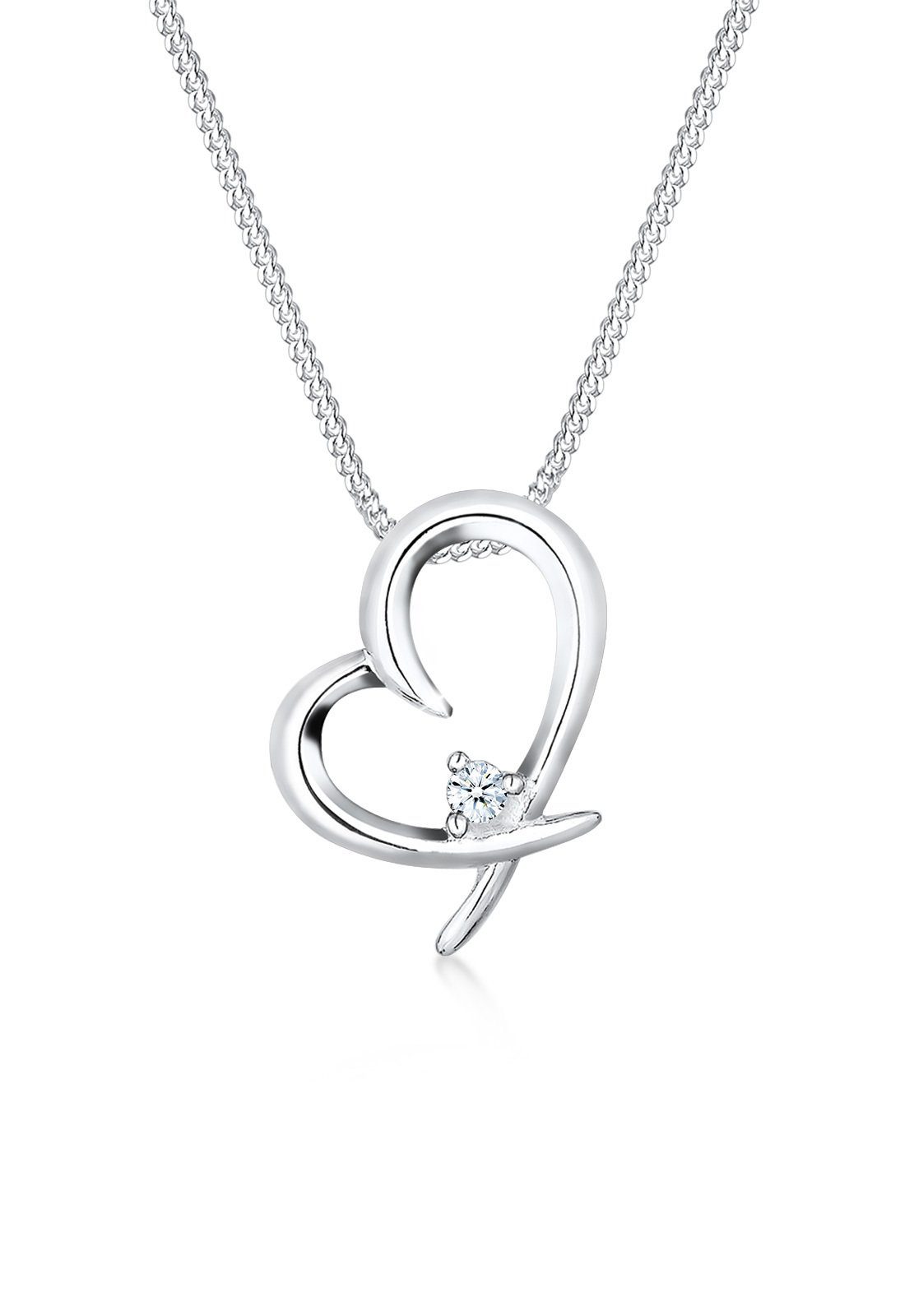 Kette mit Anhänger Herz Diamant Weiß Brillantschliff (0.03 ct) 925 Sterling Silber