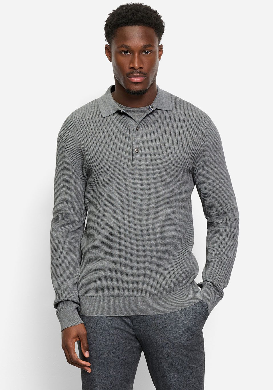 OLYMP Polokragenpullover Waffle Structure Pullover strukturiert, günstig online kaufen