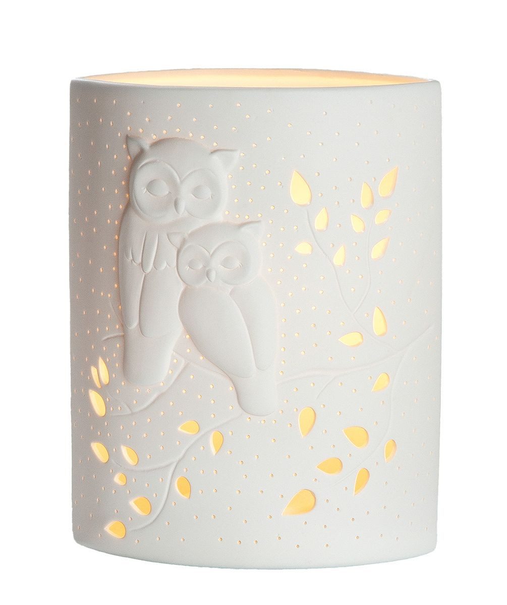 GILDE Tischleuchte Eulenmotiv 32277 Porzellan Weiß 28 cm E14, ohne Leuchtmittel