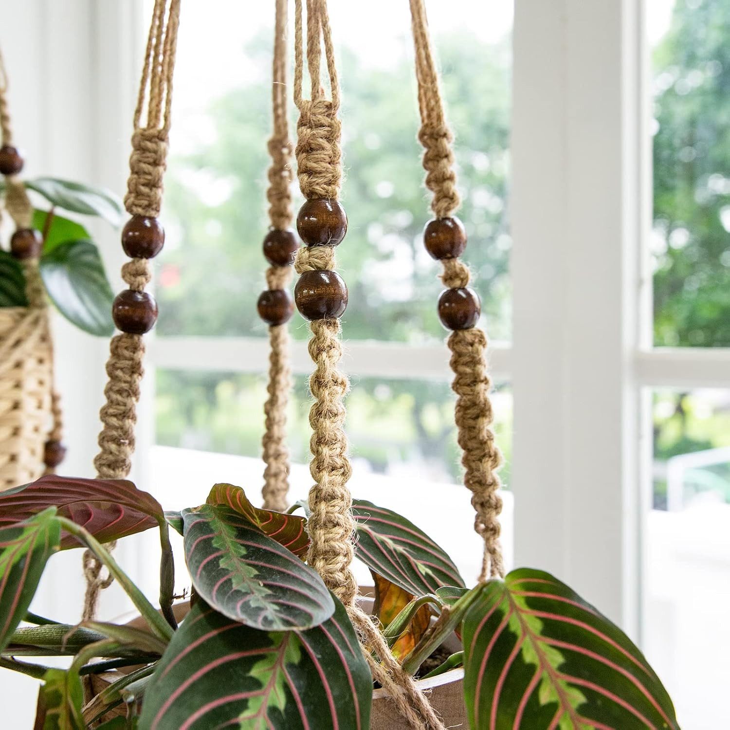 Diwzbyn Dekohänger Makramee Pflanzenhänger 4er Set mit Haken, Hängekorb aus Baumwolle, Boho Hängekorb für Blumentöpfe, mit Aufhängeschlaufen – Bild 4 von 5