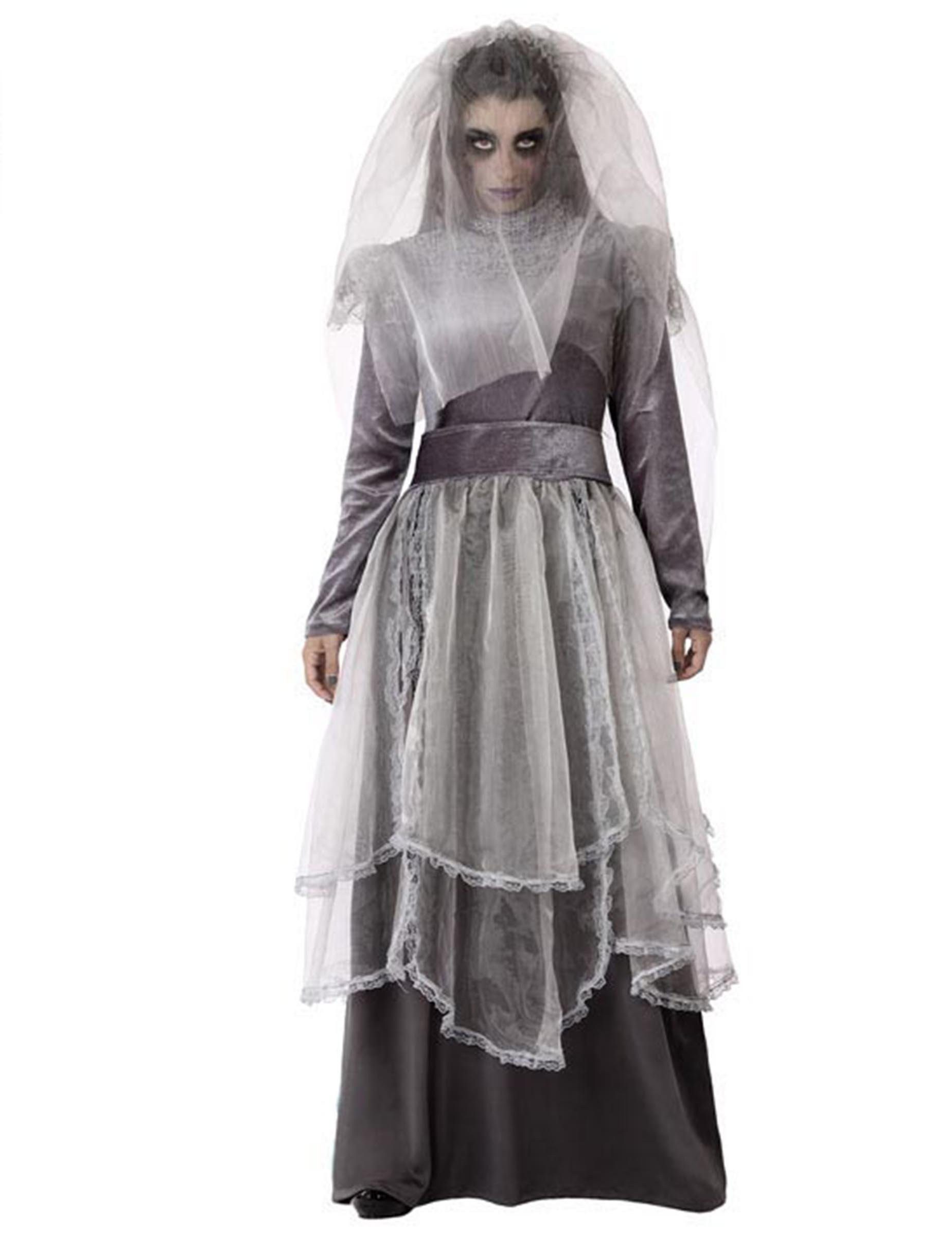 atosa Kostüm Geisterbraut-Kostüm für Damen Halloweenkostüm grau