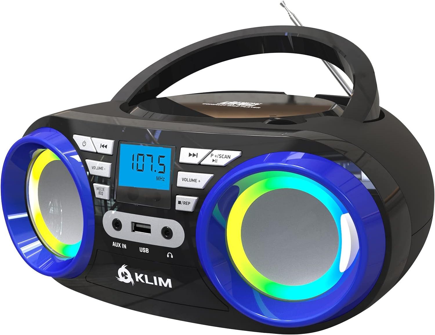 KLIM Boombox B3 Stereo-CD Player (Tragbarer CD Player, FM Radio, MP3, Digitaler EQ)