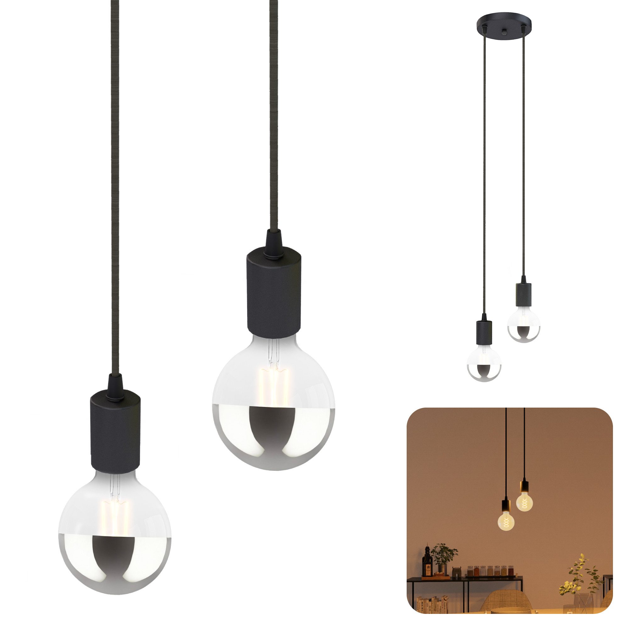 SSC-LUXon LED-Hängeleuchte PARU 2er Pendelleuchte mit E27 Kopfspiegel LED warmweiß 7W, Warmweiß