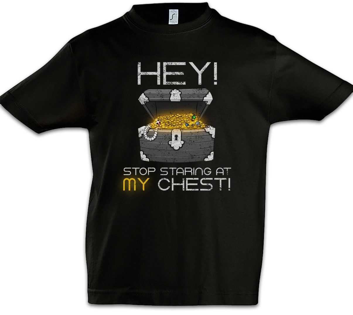 Print-Shirt Hey Stop Staring At My Chest Kinder T-Shirt Gamer Games Gaming Video