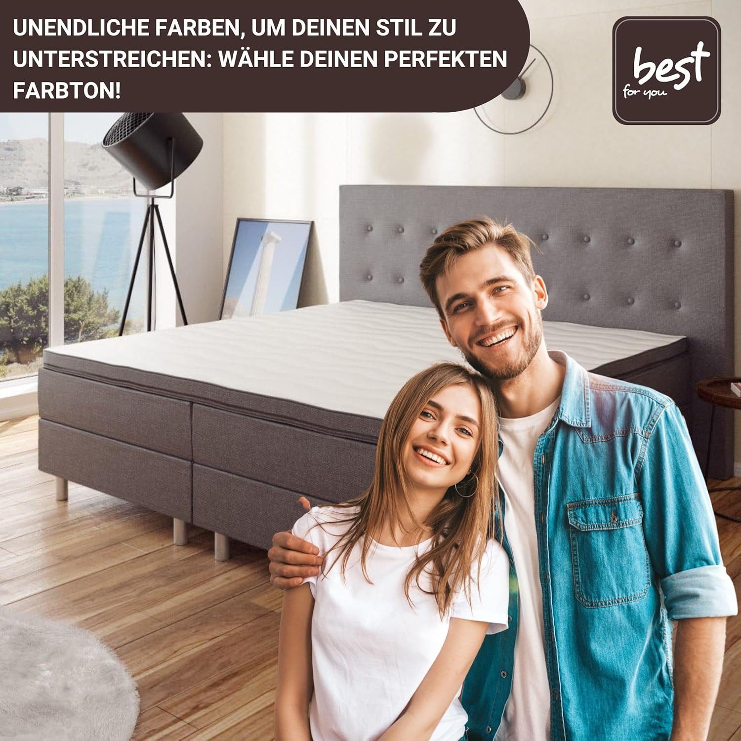 Best for Home Boxspringbett Boxspringbett NEO mit Bonellfederkern & 5 cm Topper – Komfort & Design (90x200 100x200 120x200 140x200 160x200 180x200 200x200 cm), Handwerksqualität, TOP- Preis-Leistungs-Verhältnis
