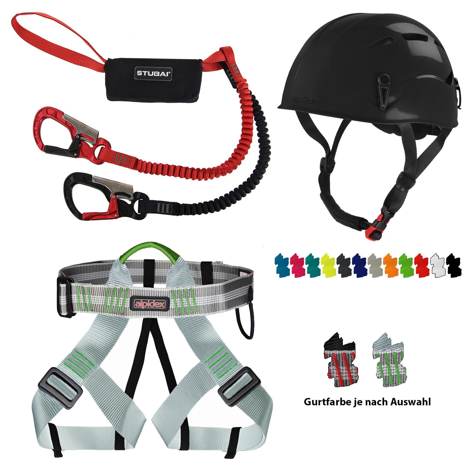 ALPIDEX Kletterhelm ALPIDEX Kletterhelm + Klettergurt + Stubai Klettersteigset BASIC 3.0