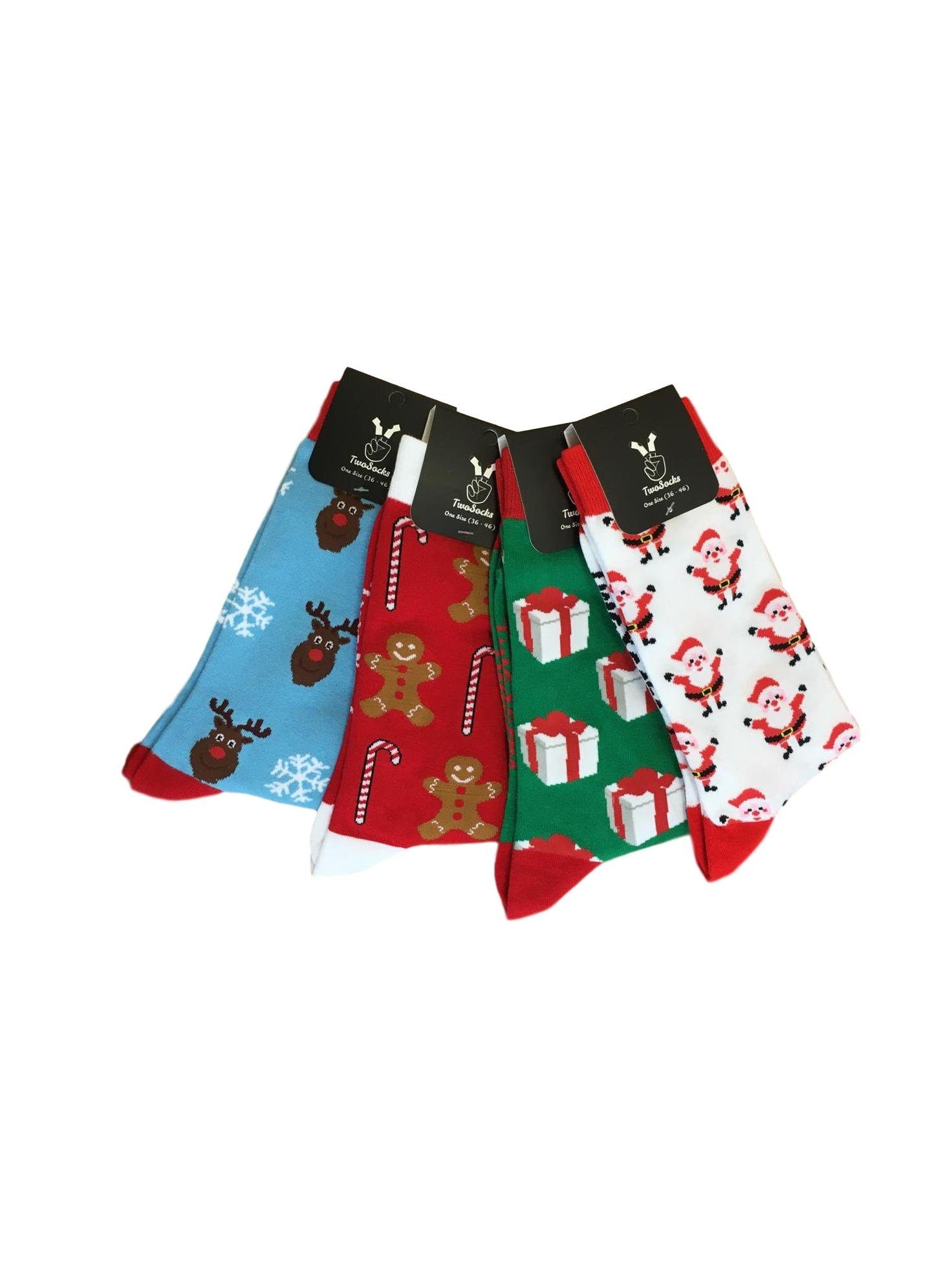 TwoSocks Freizeitsocken Weihnachtssocken Set Damen & Herren witzige Socken, Einheitsgröße (4 Paar) 4er-Pack