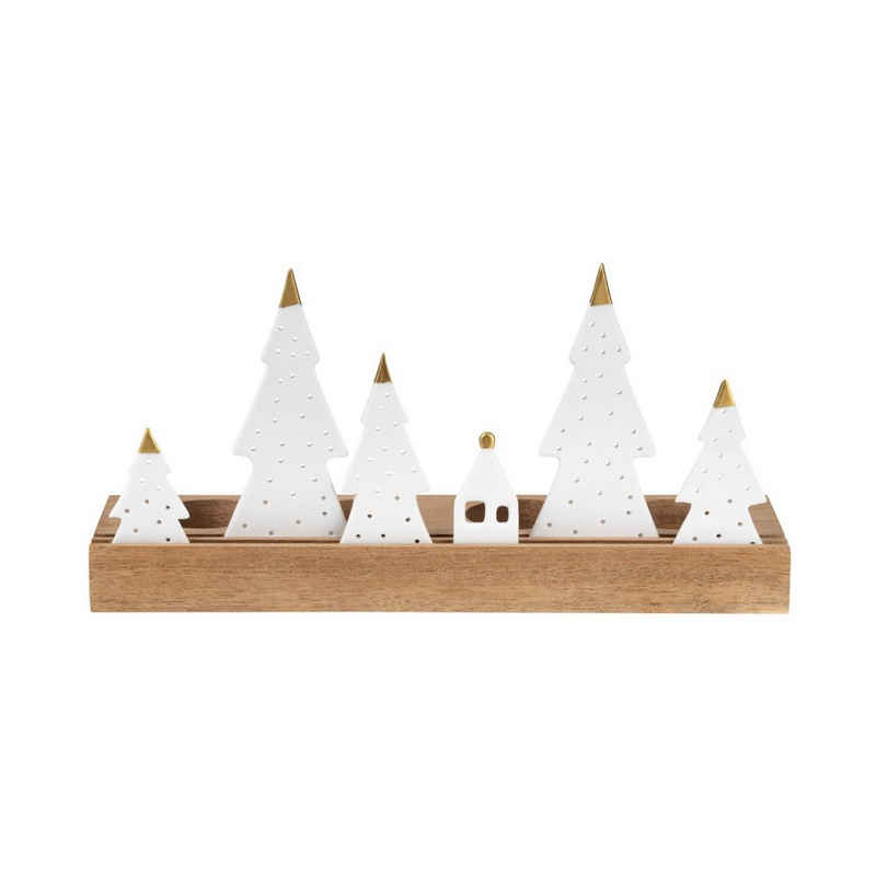 Räder Design Teelichthalter mit Tablett »Weihnachts Lichtobjekt Tannen für Teelichter«, Aus Porzellan und Akazienholz