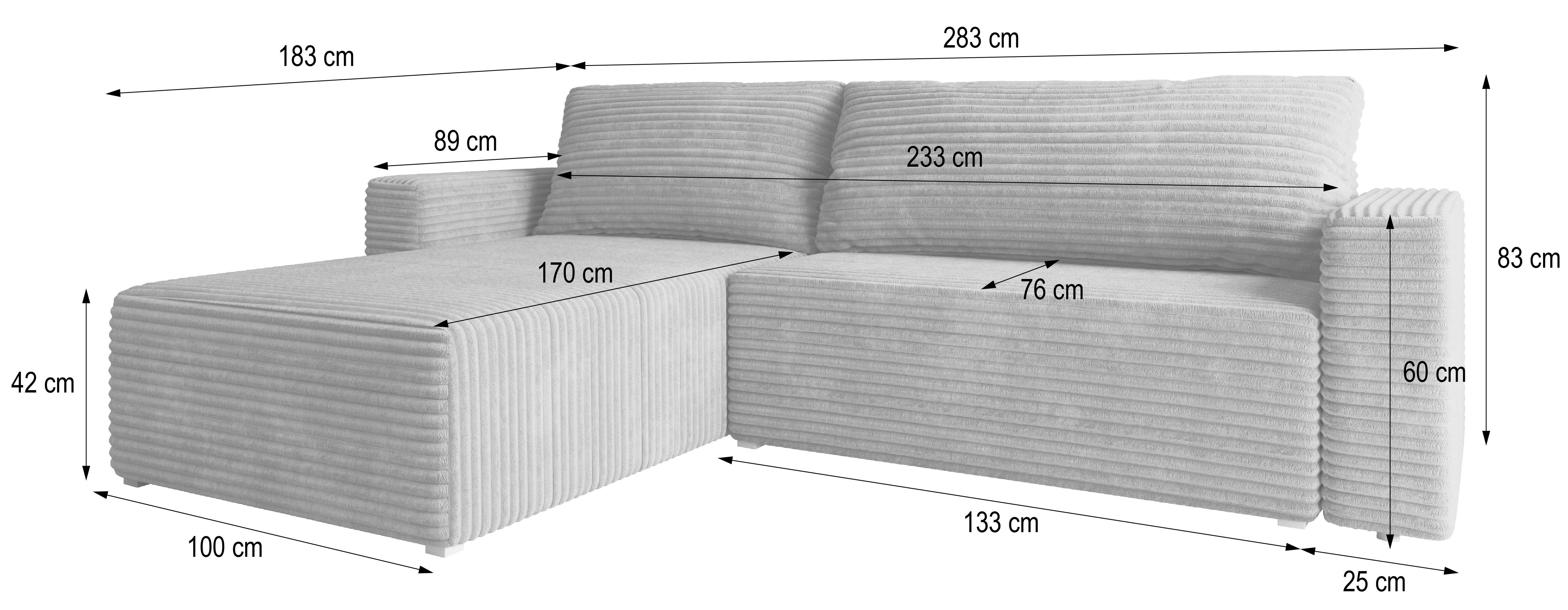 Masseno Ecksofa CALTI mit Schlaffunktion L-Form, Sofa mit Bettkasten