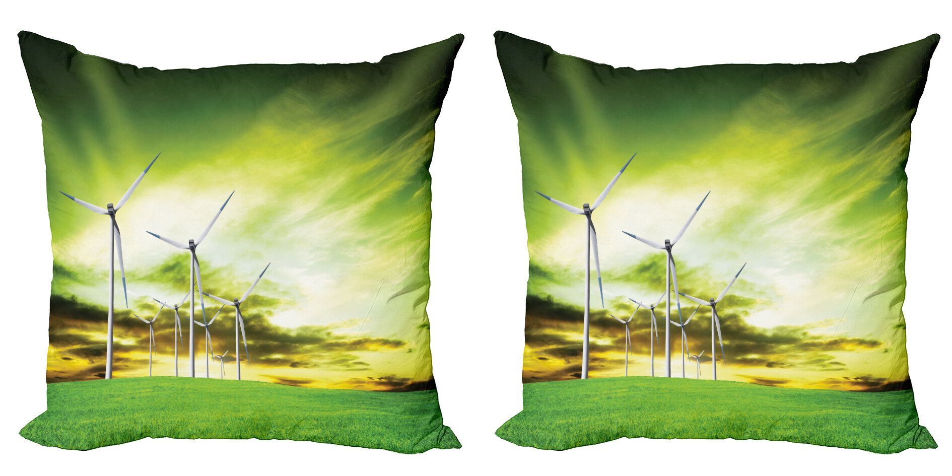 Kissenbezüge Modern Accent Doppelseitiger Digitaldruck, Abakuhaus (2 Stück), Windmühle Flügel Turbines Green Sky